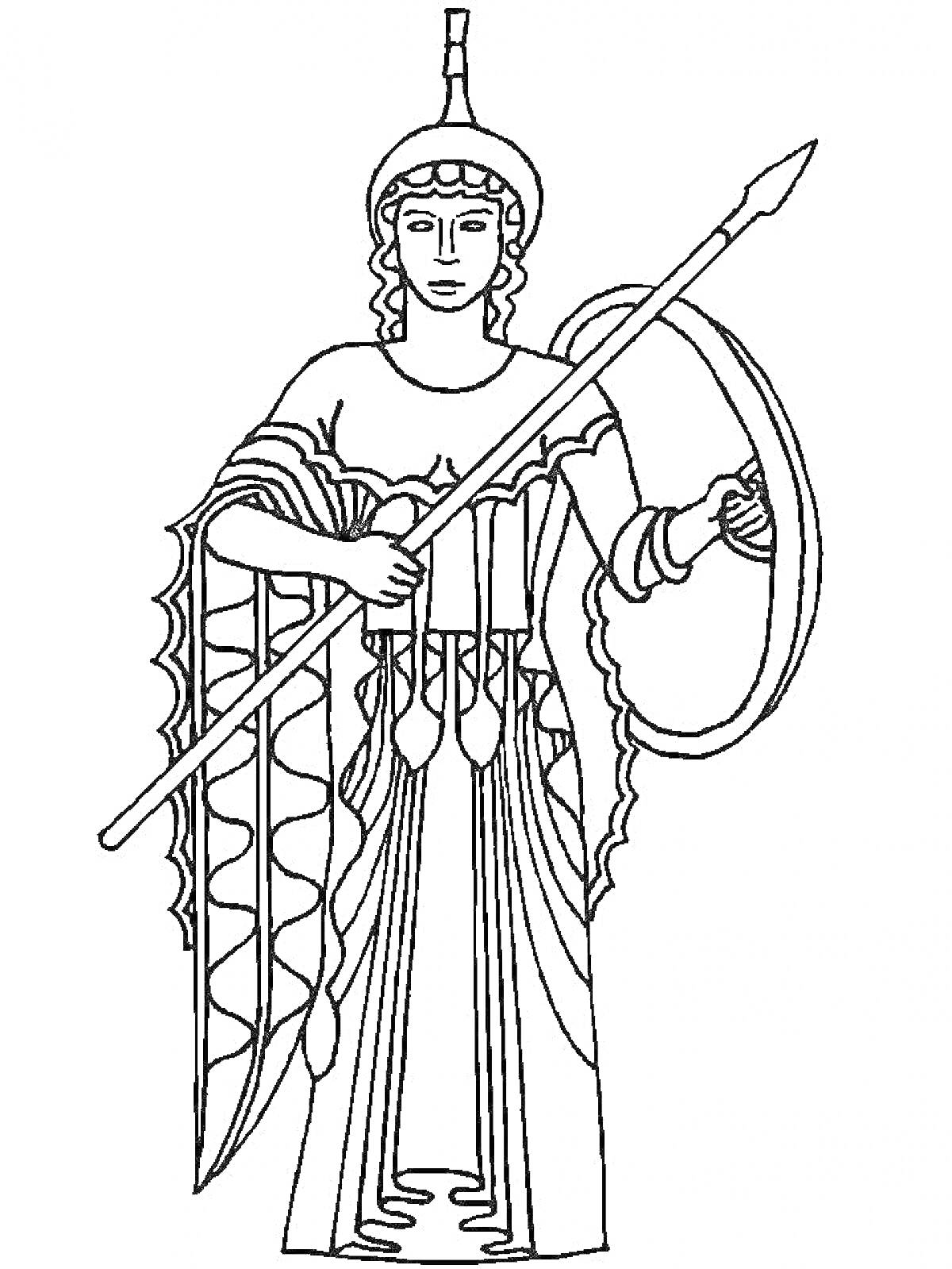 Раскраска Афина с копьем и щитом