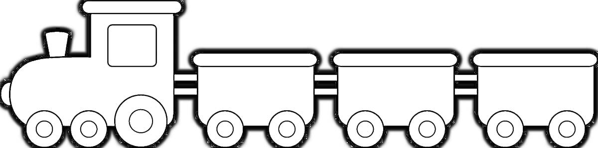 На раскраске изображено: Вагоны, Поезд, Железнодорожный транспорт, Транспорт