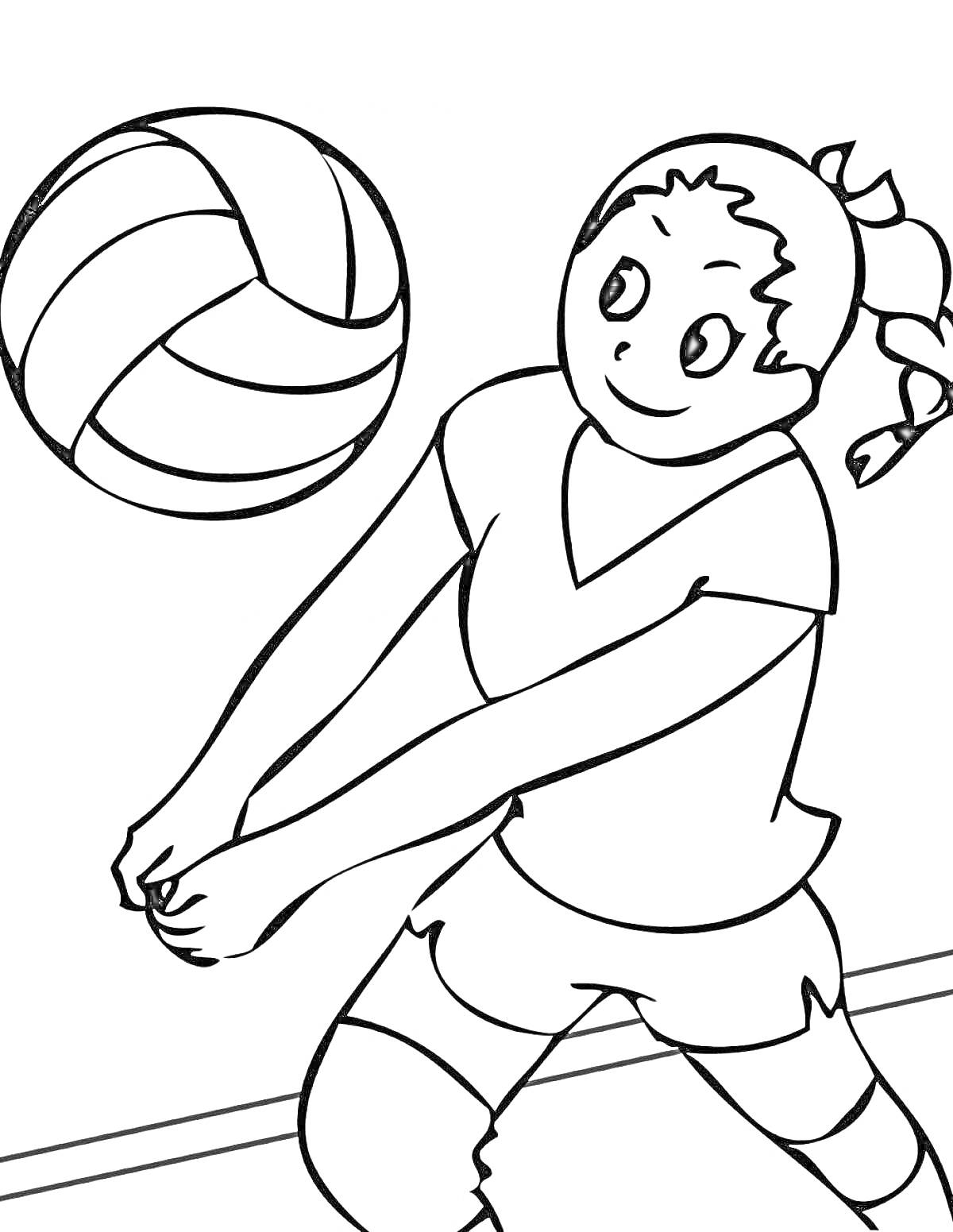 Раскраска Девочка, играющая в волейбол, отбивает мяч