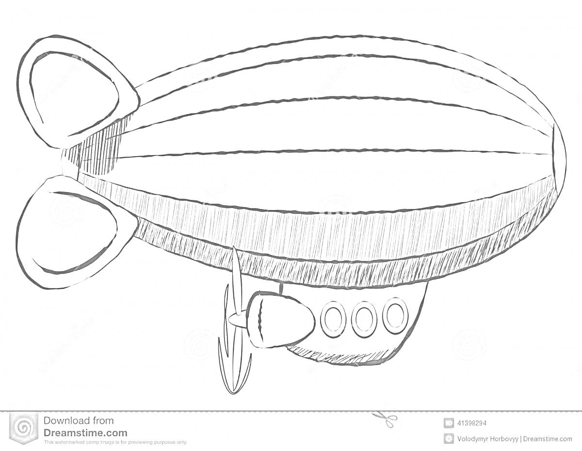 Раскраска Дирижабль с винтами и окнами