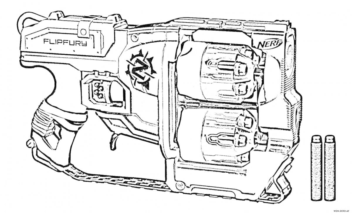 Раскраска Игрушечный миниган Nerf с двумя патронами