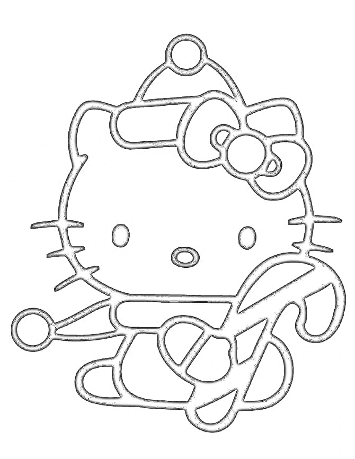 Раскраска Hello Kitty в шапке и шарфе с леденцом