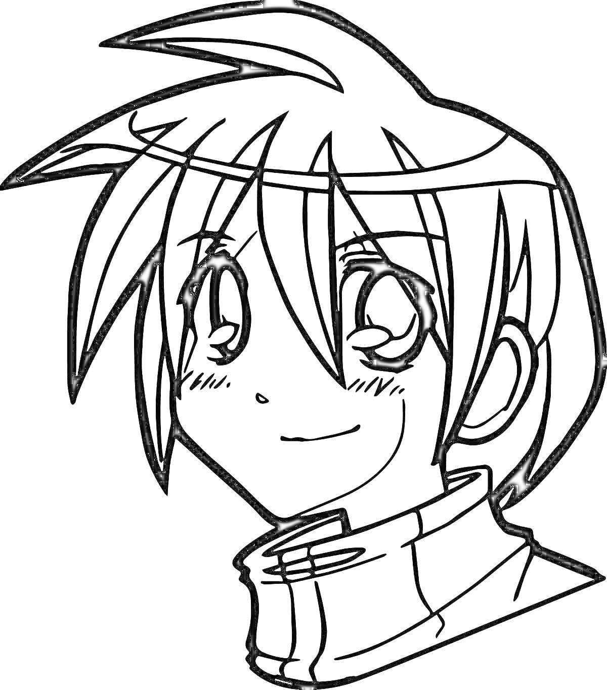 Раскраска аниме мальчик с короткими волосами и высоким воротником