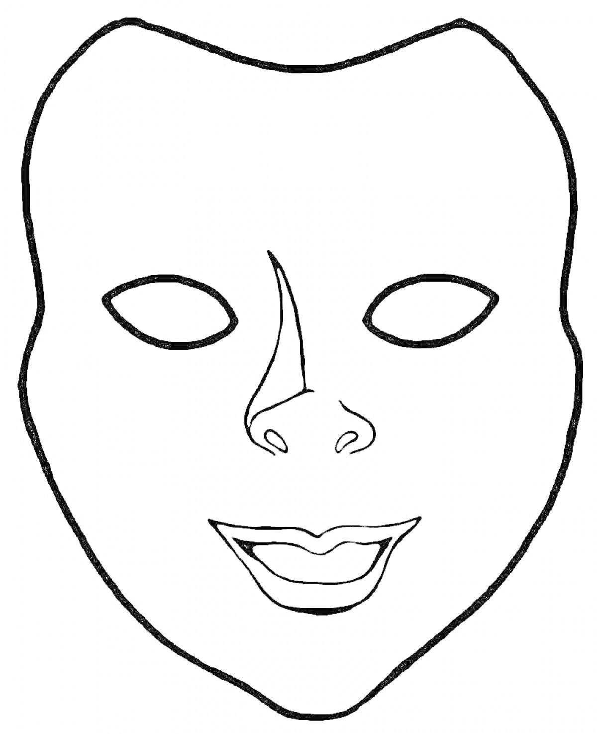 Раскраска Маска для лица с вырезами для глаз, носа и рта
