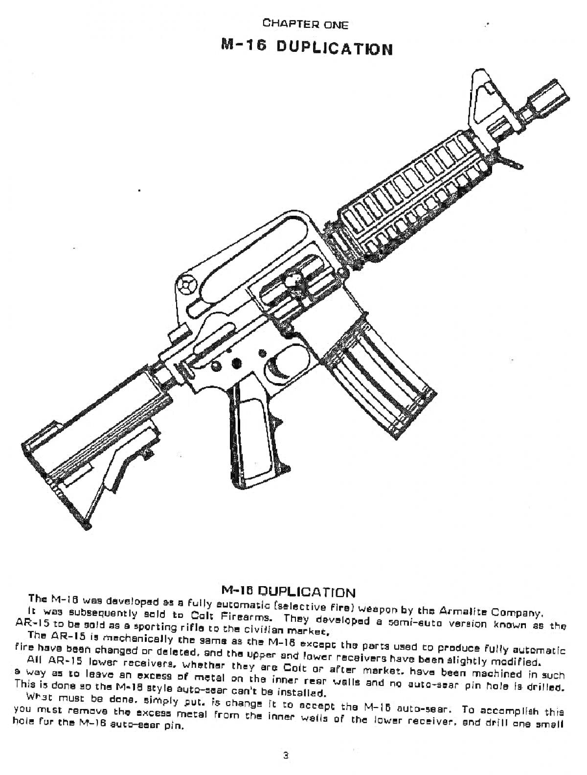 Раскраска M-16 DUPLICATION, нарисованная винтовка с прицелом и магазином