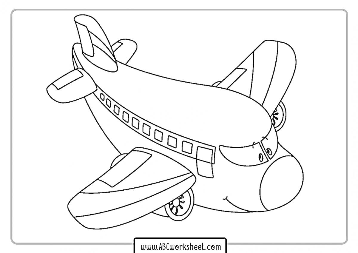 Раскраска Самолет с крыльями и иллюминаторами для детей