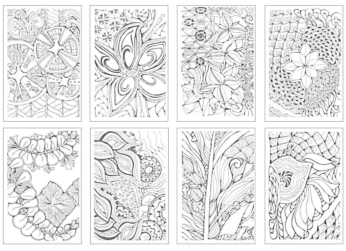 Раскраска Серия профессиональных раскрасок с элементами узоров и цветочных композиций