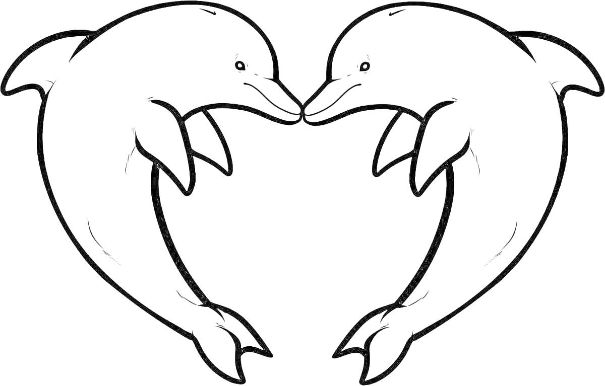 На раскраске изображено: Дельфины, Любовь, Животные, Легкие, Сердца