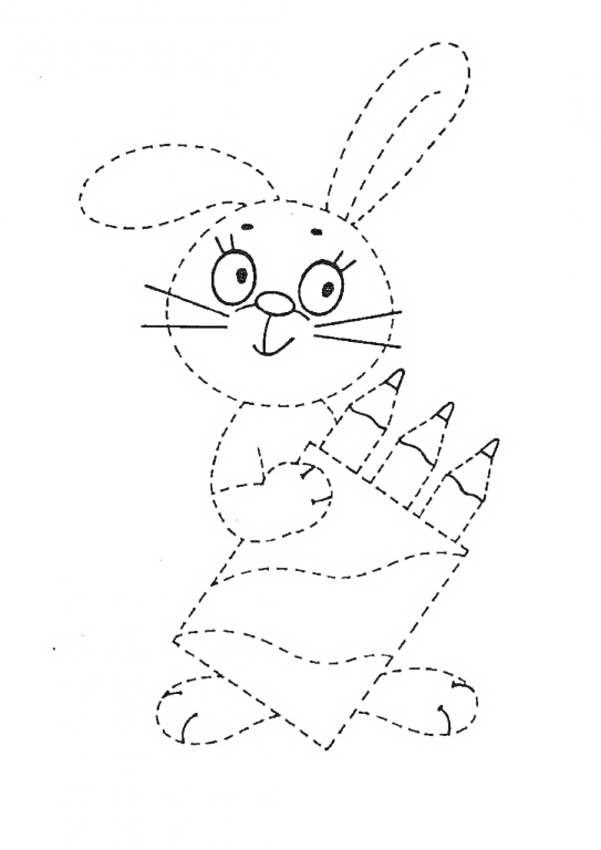 На раскраске изображено: Заяц, Карандаши, По точкам, Для детей, 3-4 года