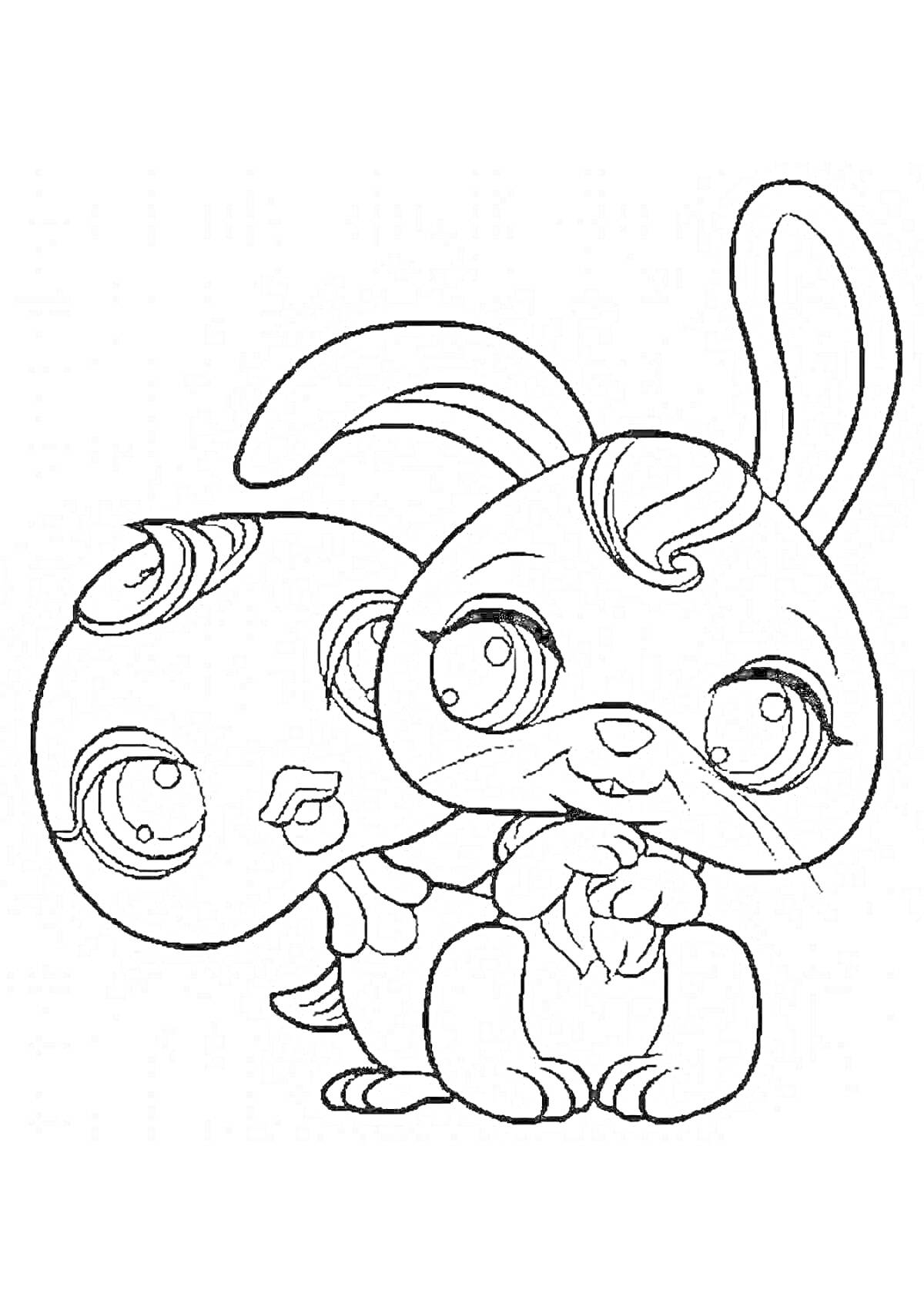 На раскраске изображено: Кролик, Мороженое, Зоомагазин, Животные, Большие глаза, Пушистые уши, Уши