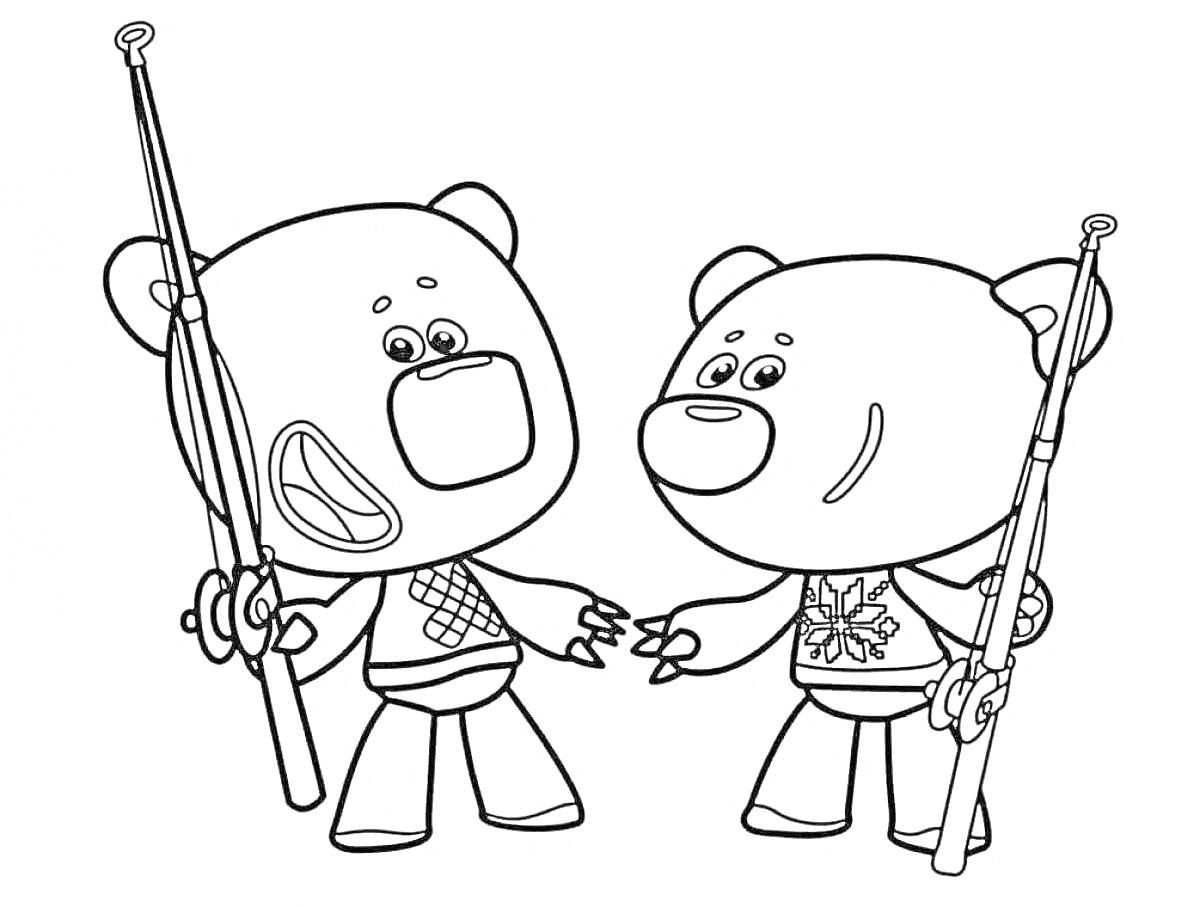 Раскраска Два медвежонка с удочками