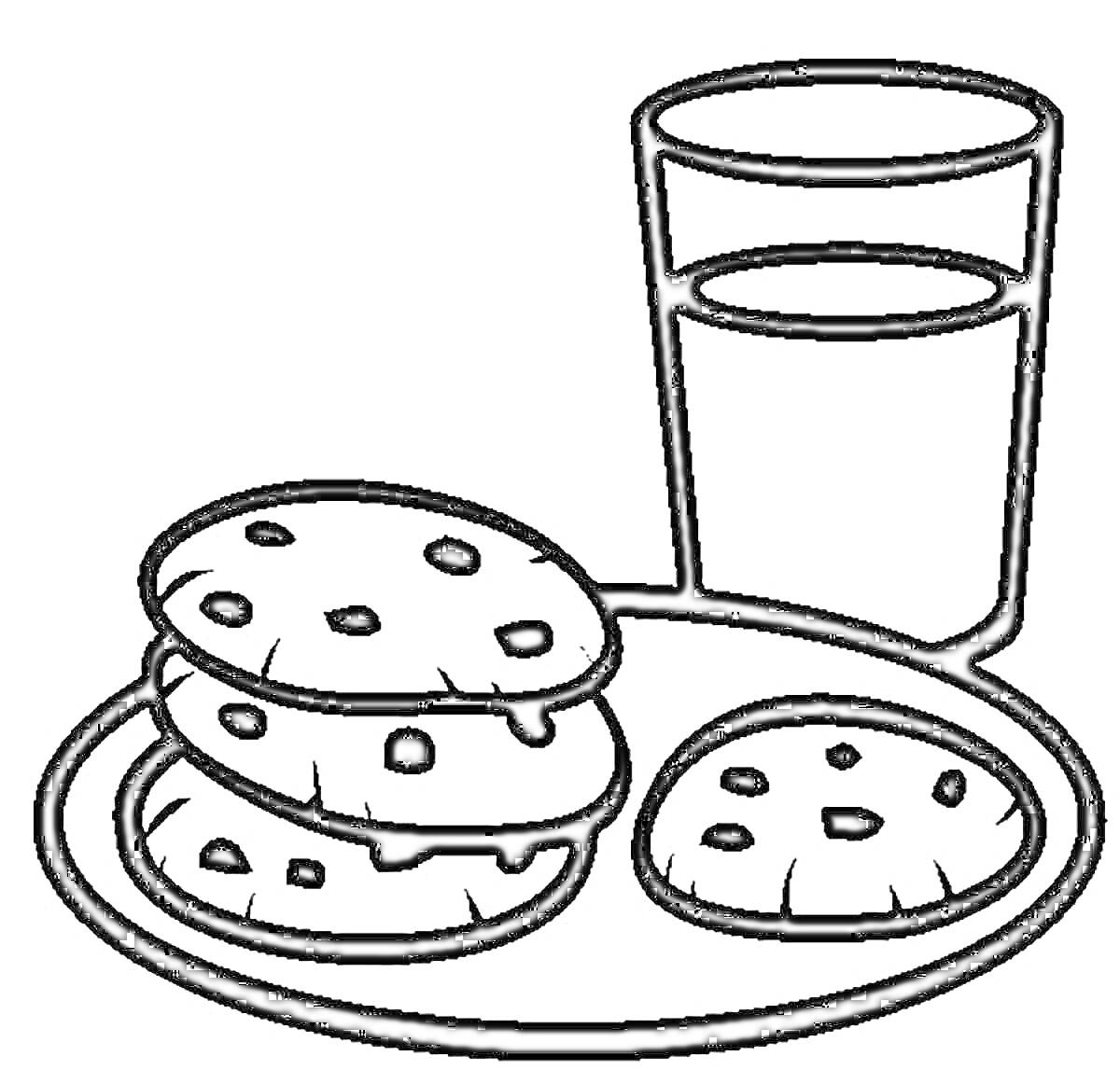 Раскраска печенье на тарелке и стакан с молоком