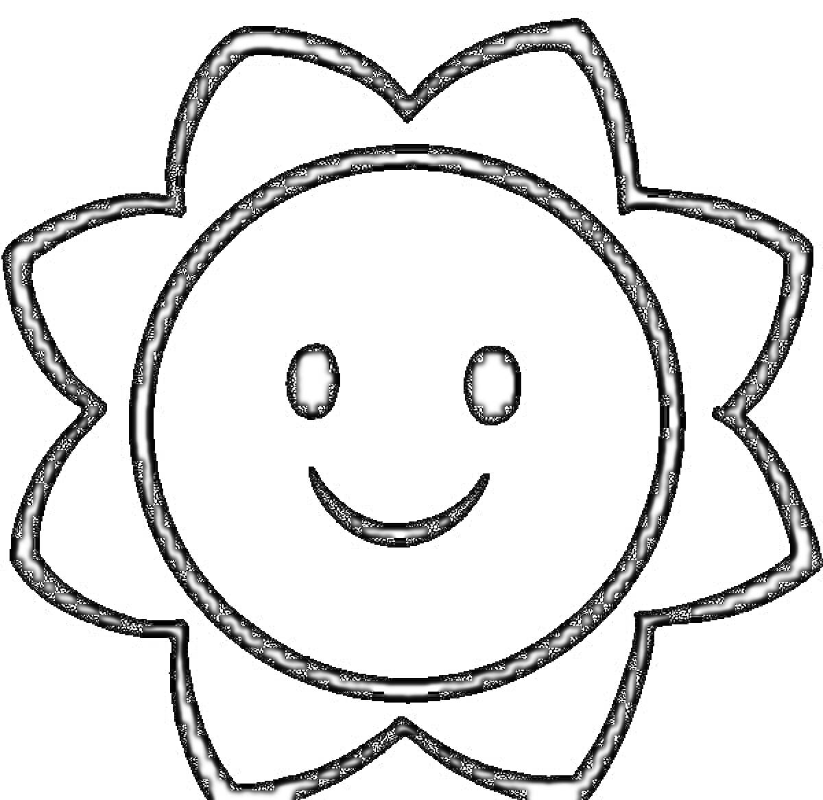 На раскраске изображено: Солнце, Улыбка, Для девочек, 3 года, 4 года, Для детей, Цветы