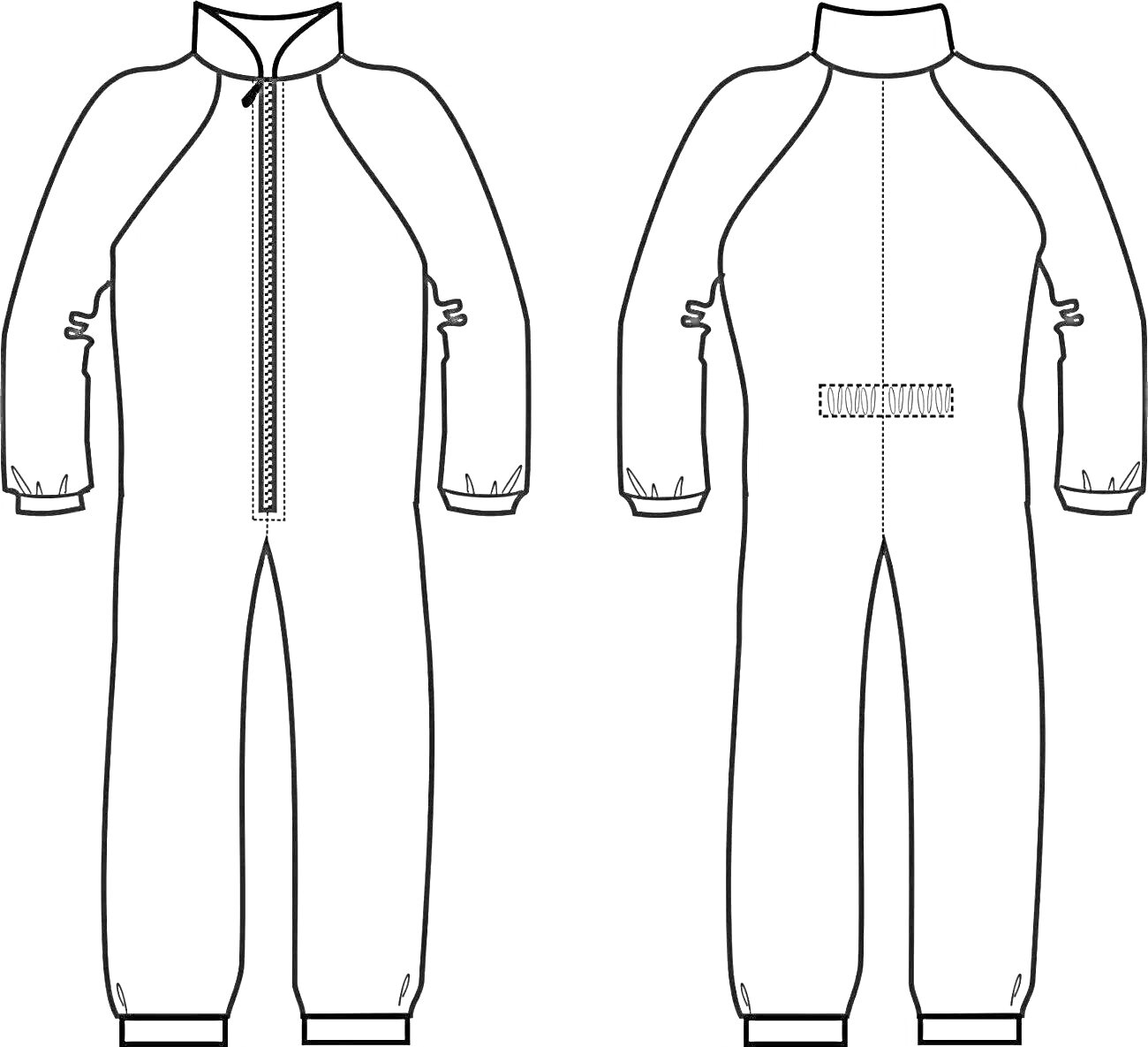 Комбинезон с молнией, воротником-стойкой и манжетами на рукавах и штанинах