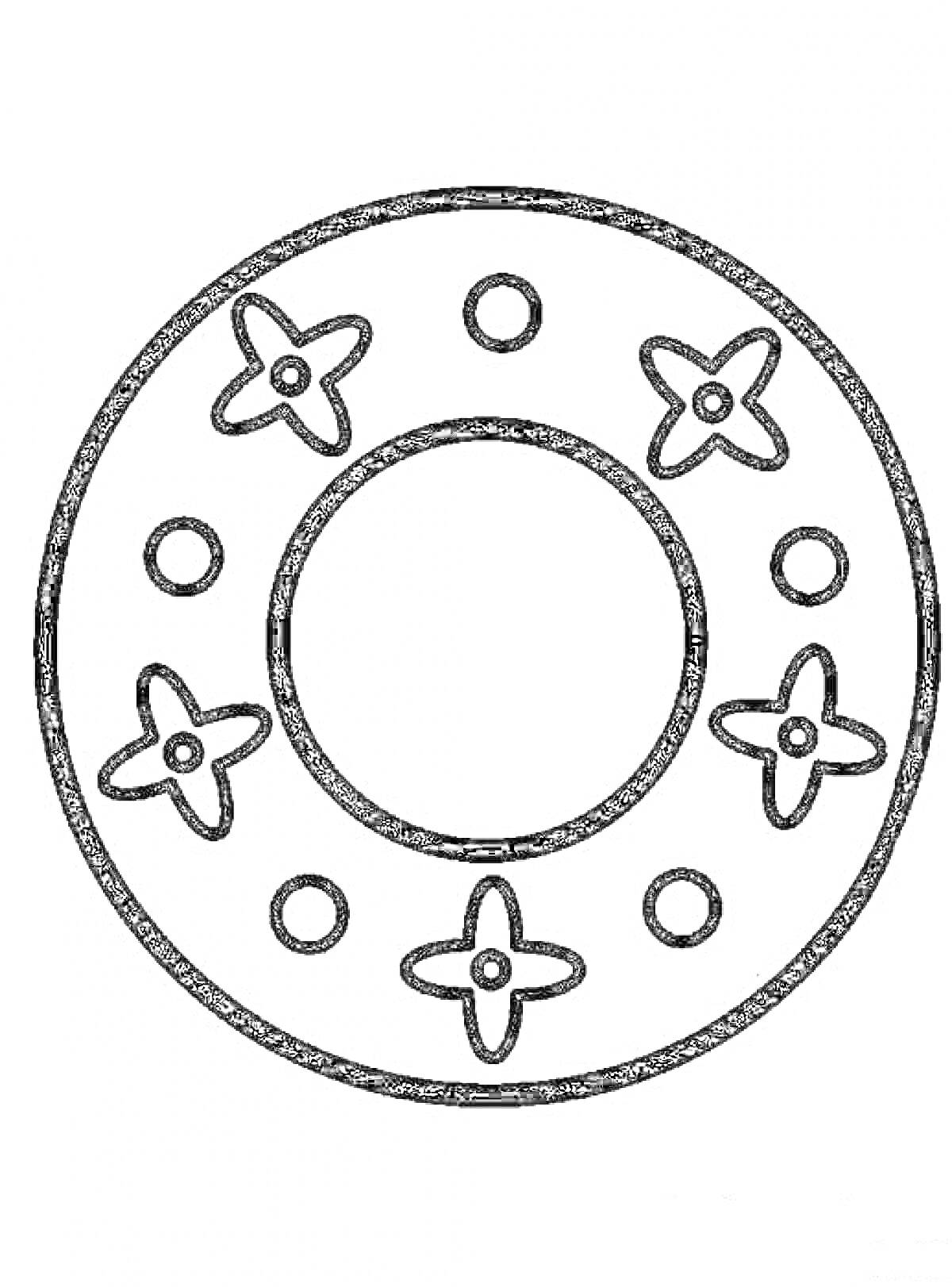 Раскраска Круг с цветками и кругами