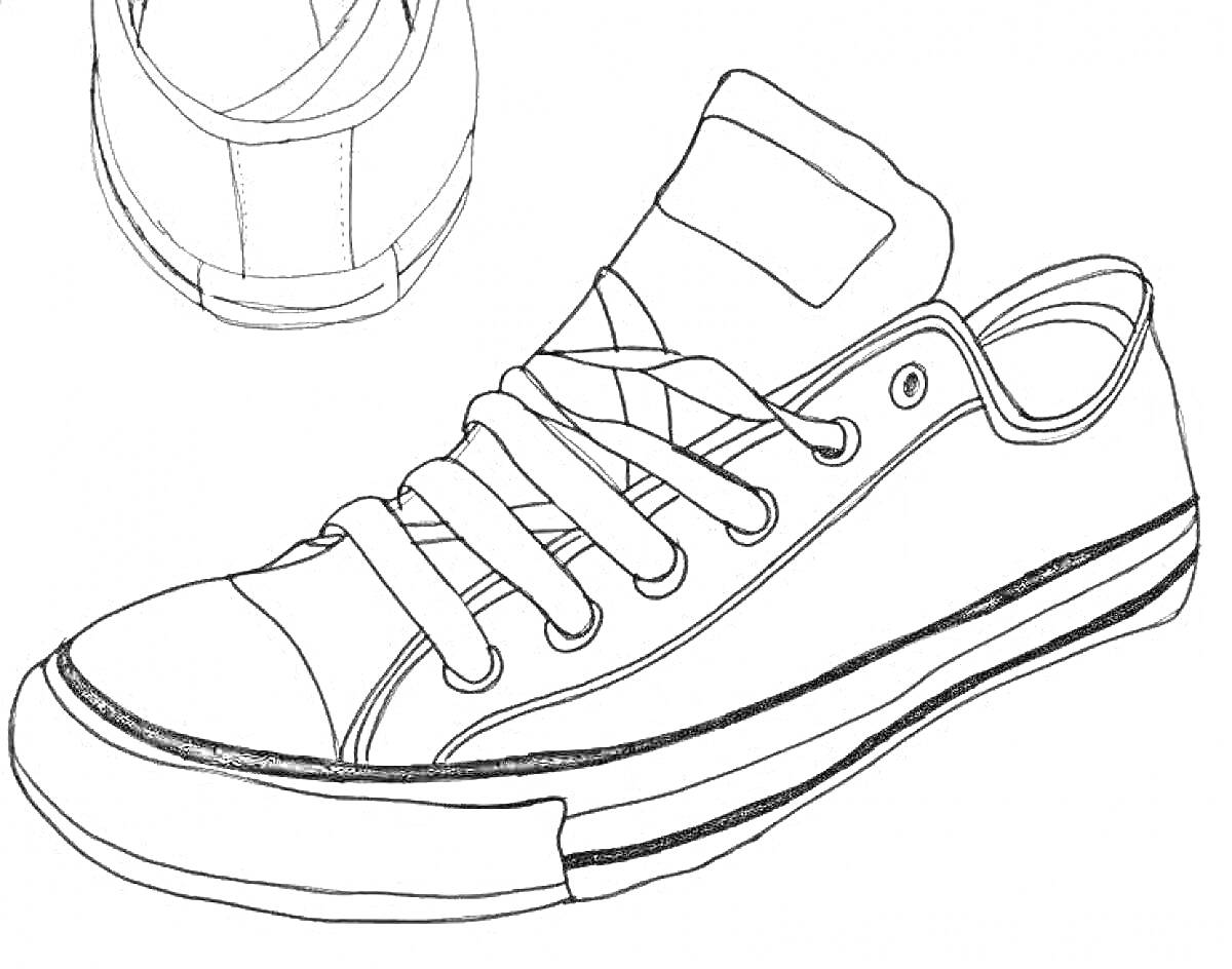 На раскраске изображено: Кеды, Обувь, Шнуровка, Спортивная обувь