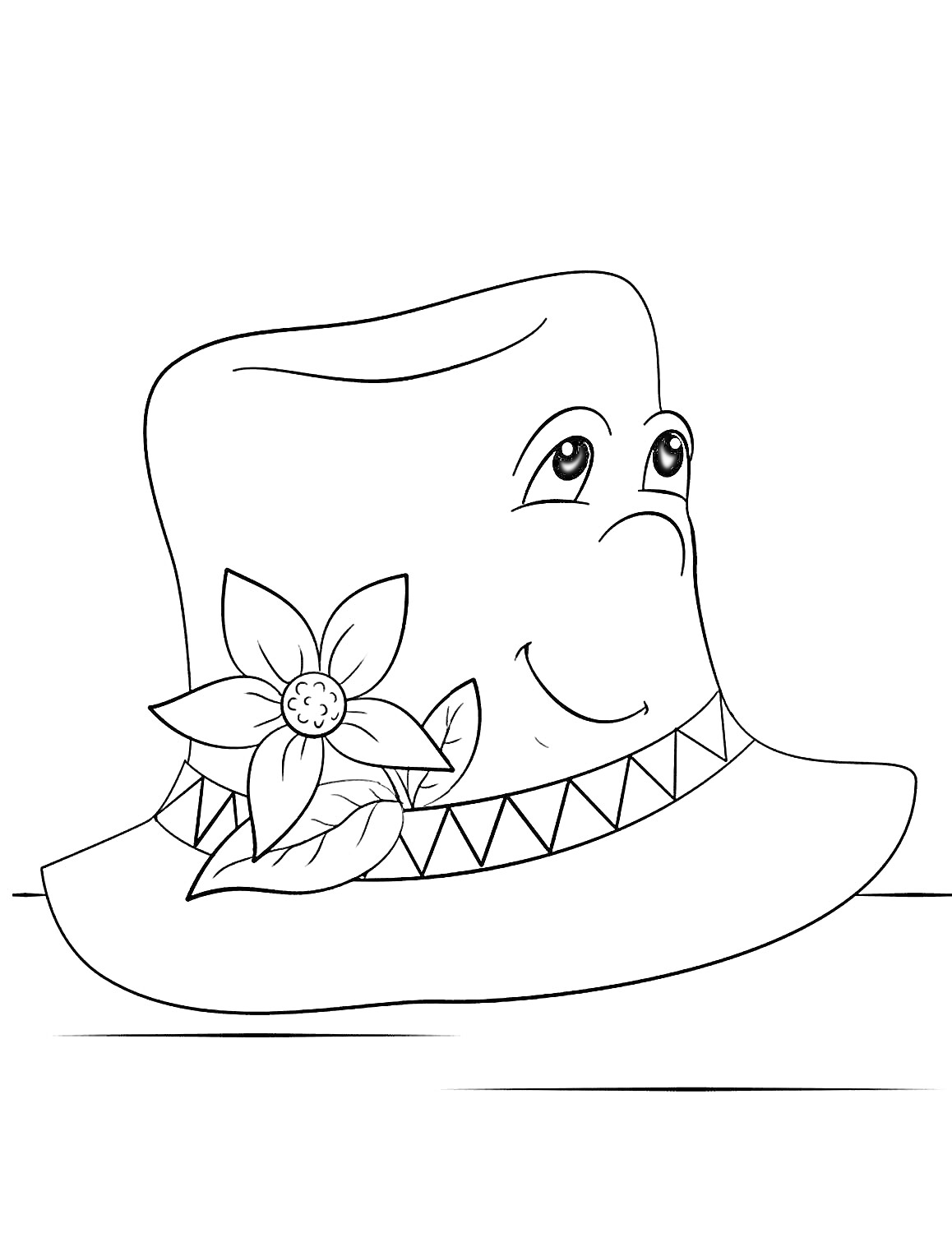 Раскраска Шляпа с лицом, украшенная цветком и геометрическим узором