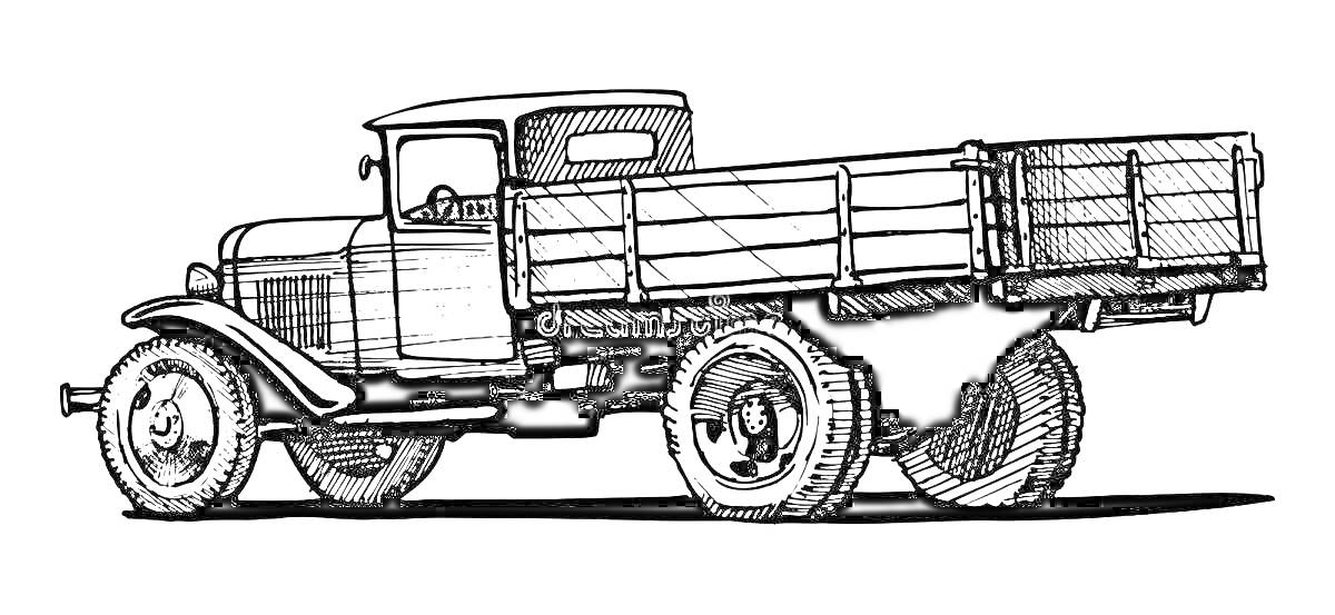 Раскраска Полуторка грузовик с открытым кузовом без груза