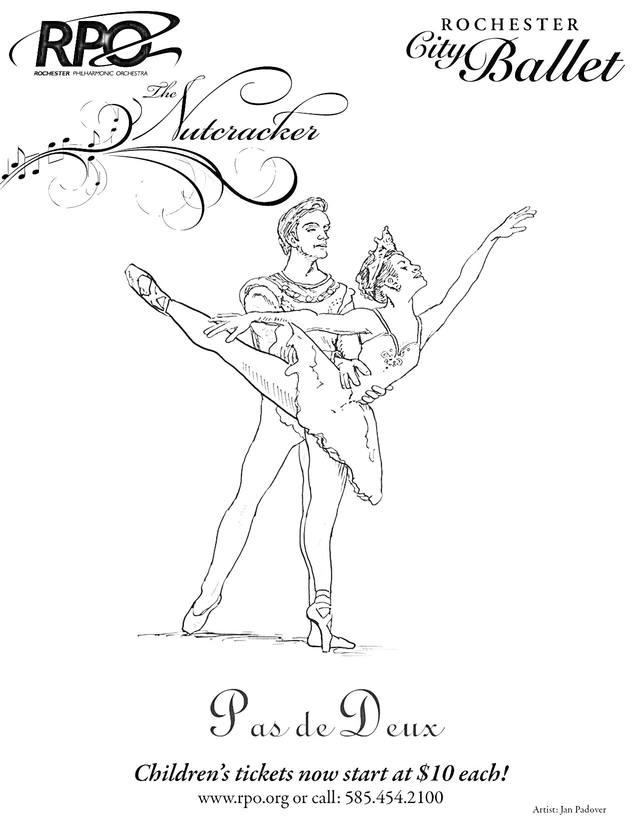 Раскраска RPO, Rochester City Ballet, The Nutcracker, Pas de Deux, Children's tickets now start at $10 each!, www.rpo.org, call: 585-454-2100, Artwork: Lisa Bolivar