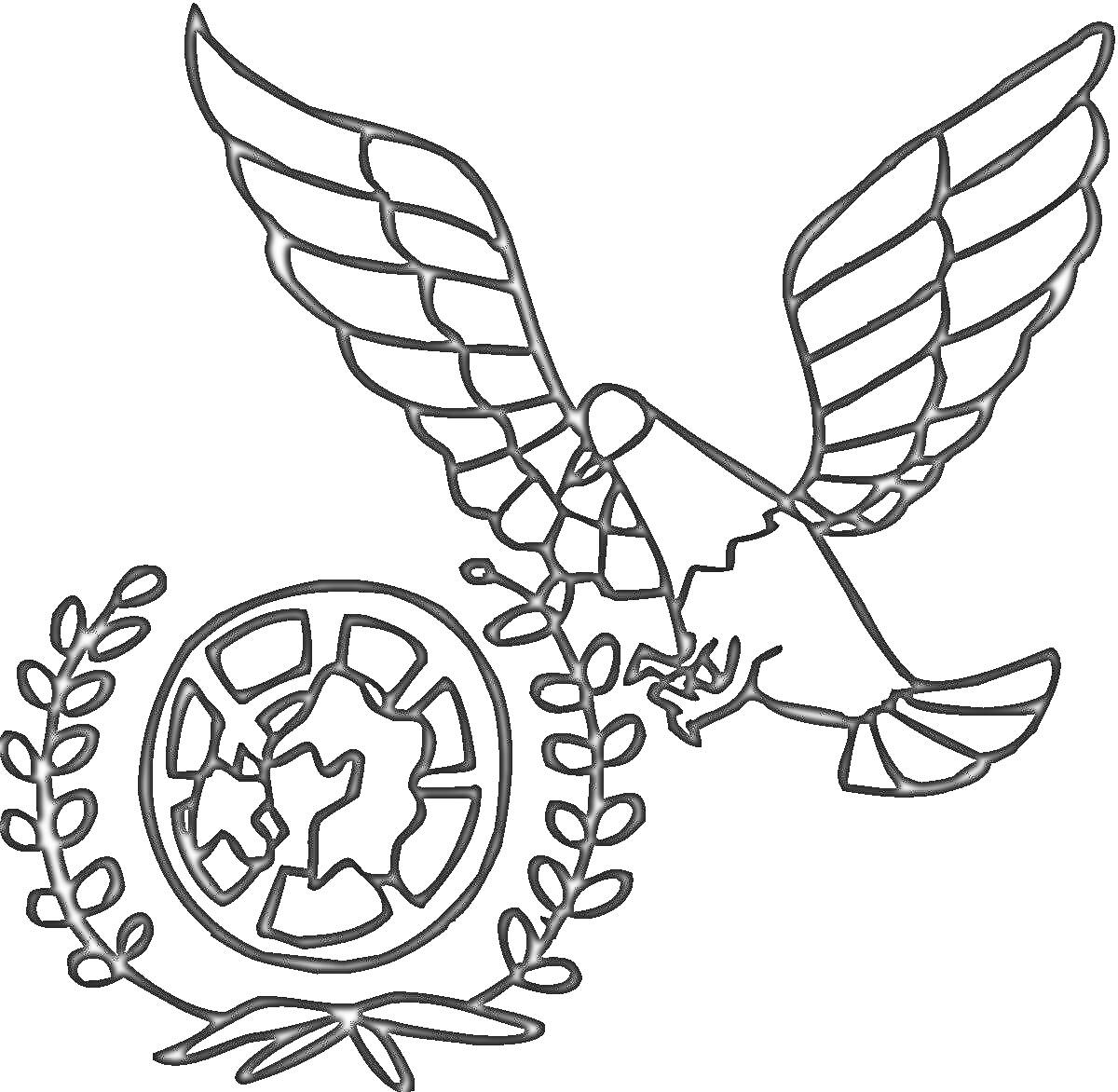На раскраске изображено: Мир, Оливковая ветвь, Глобус, Символ мира, Птица, Дружба, Голуби
