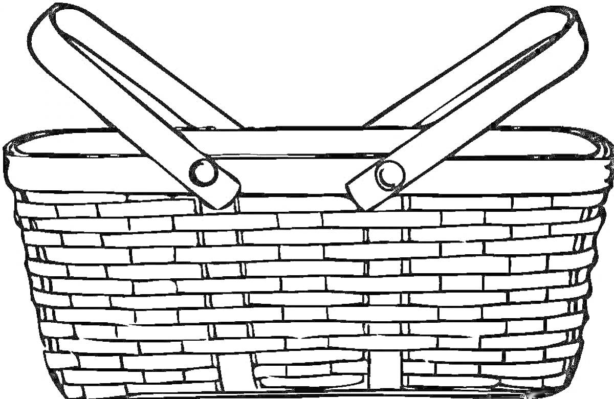 Раскраска Корзина с плетёной структурой и двойными ручками