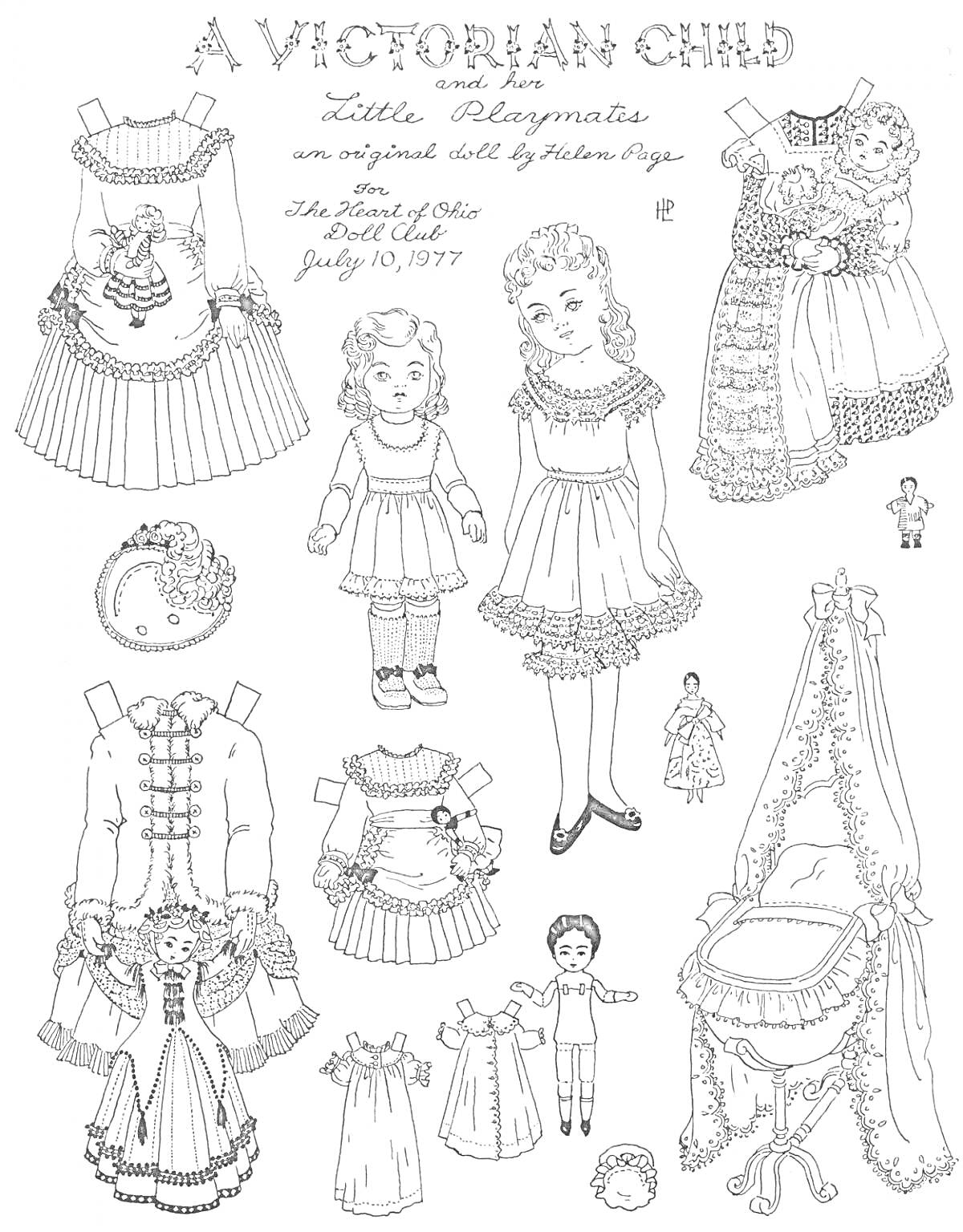 На раскраске изображено: Нарядные платья, Детские игрушки, Винтажный стиль, Принцесса