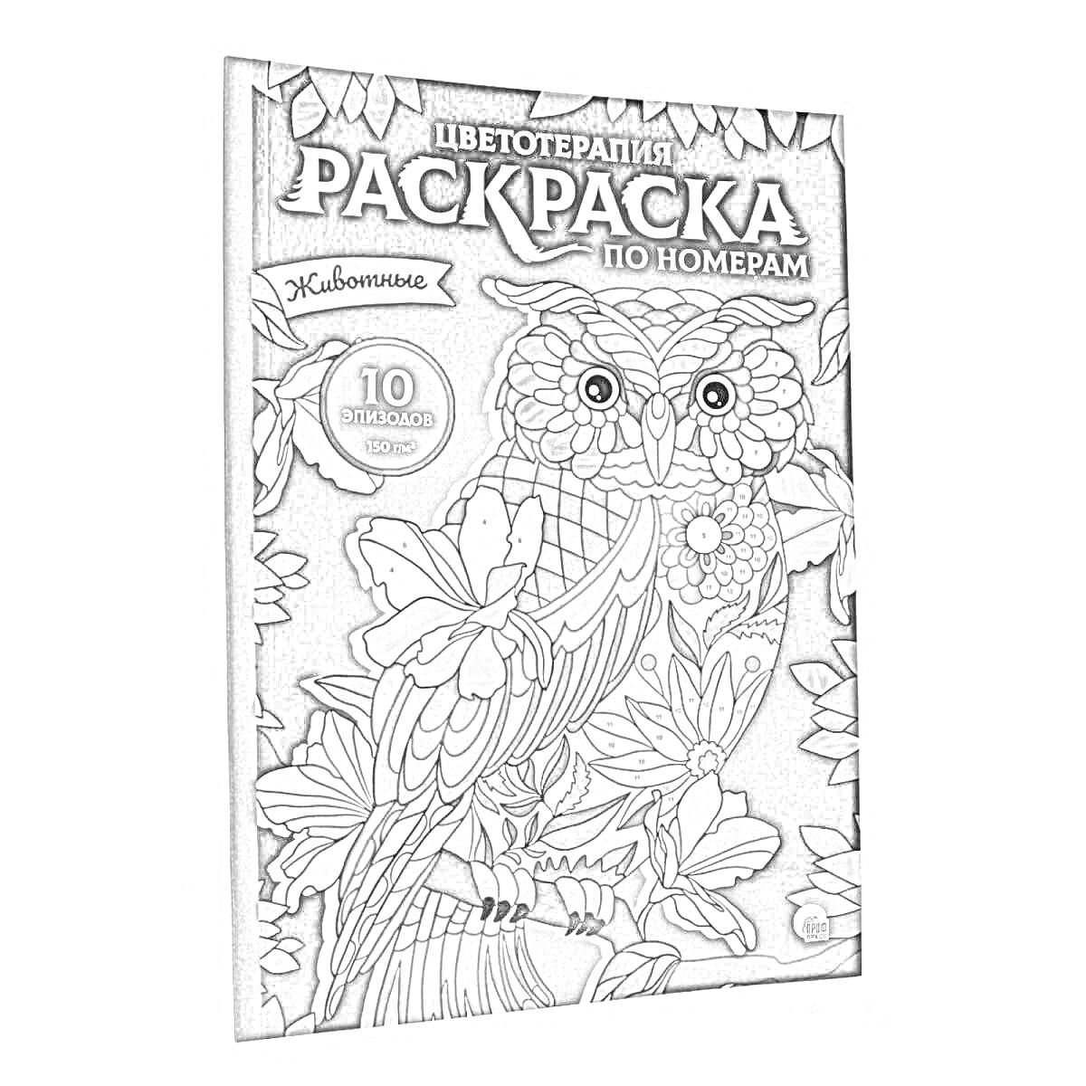 На раскраске изображено: Цветотерапия, Животные, Сова, Цветы, Проф пресс