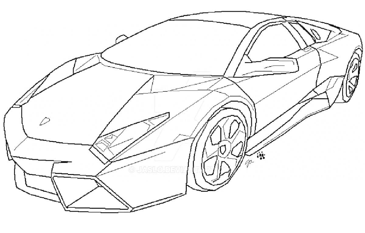 Раскраска Ламборгини Авентадор с деталями корпуса и колесами