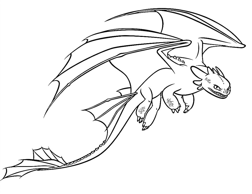 Раскраска Летающий дракон с широко расправленными крыльями