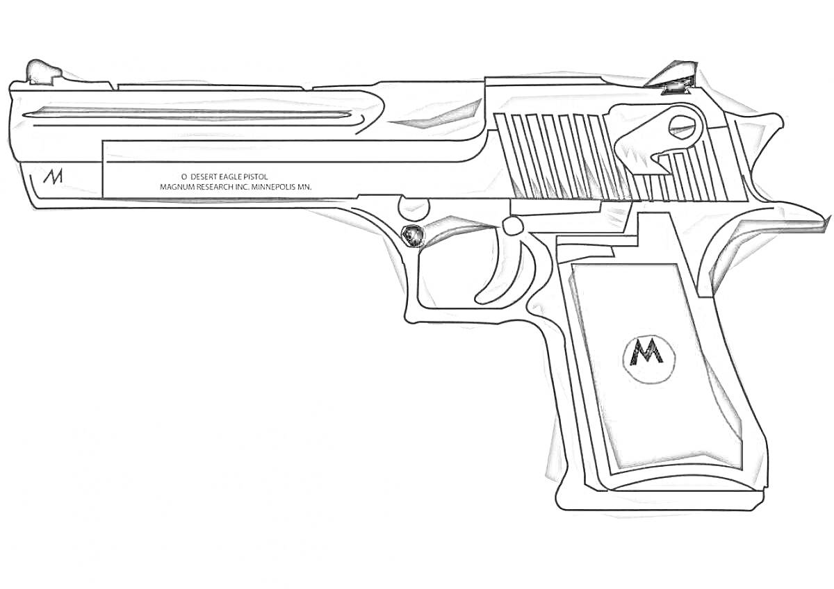 Раскраска Раскраска пистолет Desert Eagle