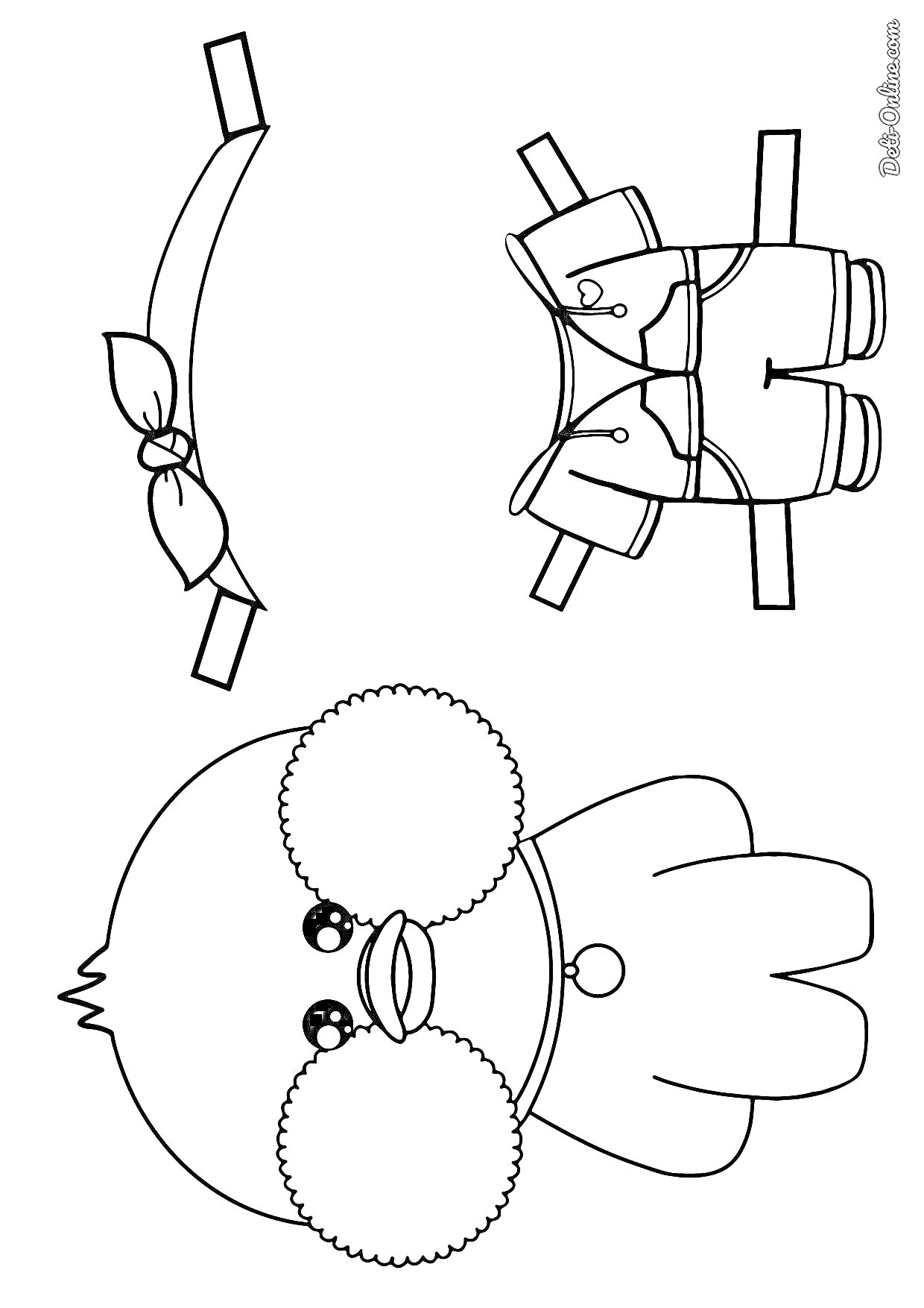 Раскраска Раскраска с уткой Лалафанфан в комбинезоне и с повязкой на голове