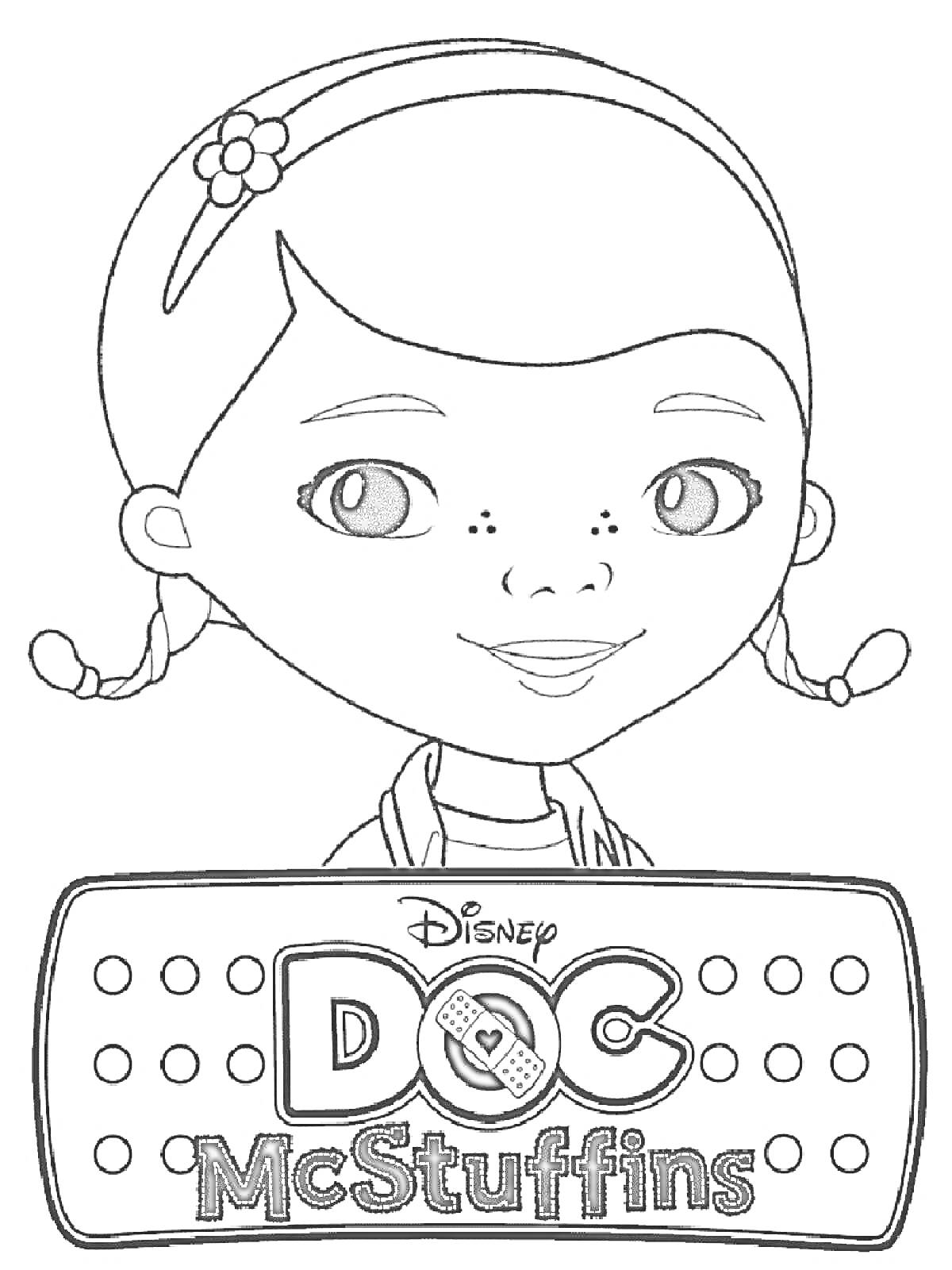 Раскраска Доктор Плюшева с логотипом Disney Doc McStuffins