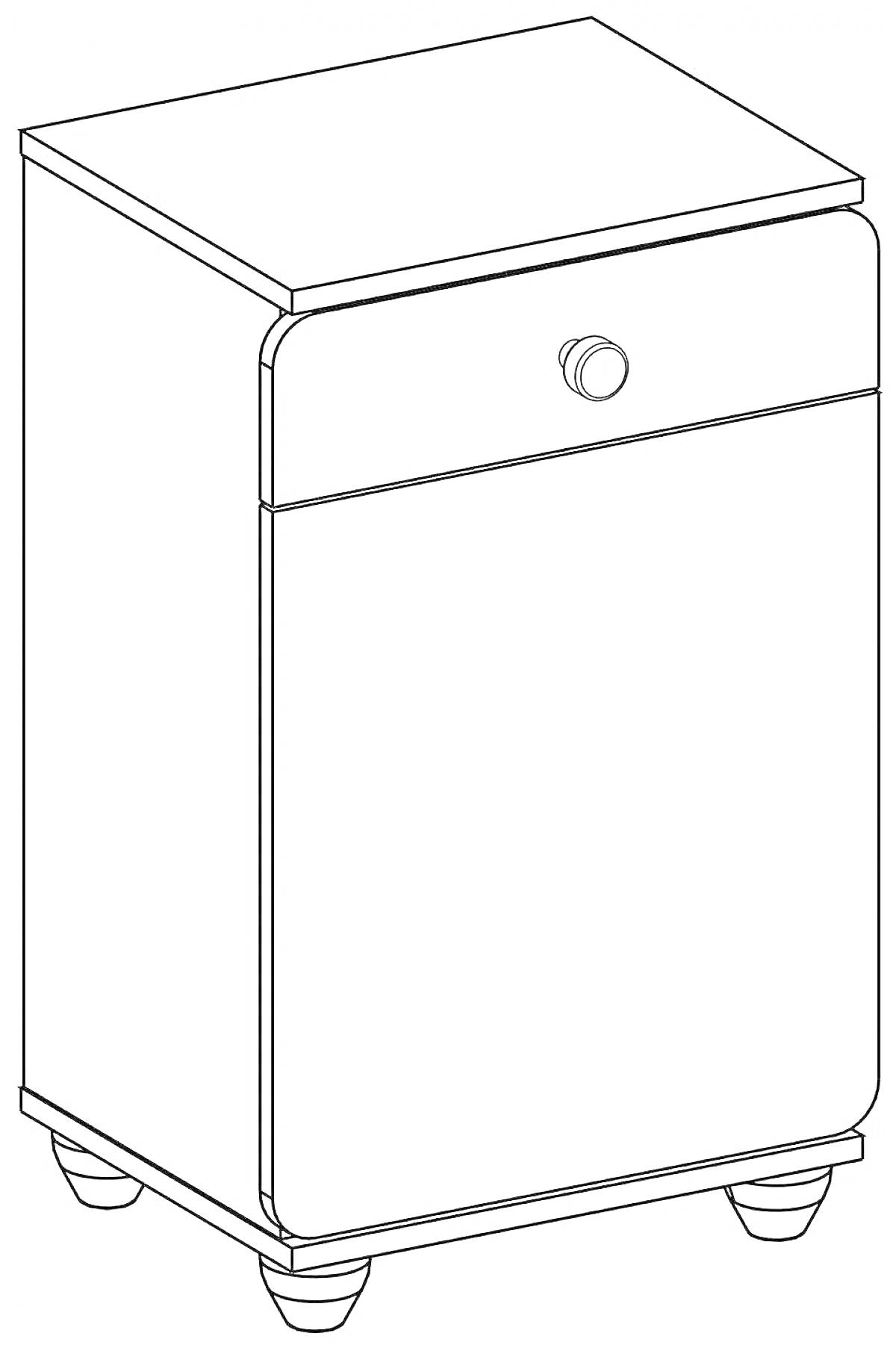 Раскраска Тумбочка с одним ящиком, одной дверцей и четырьмя ножками
