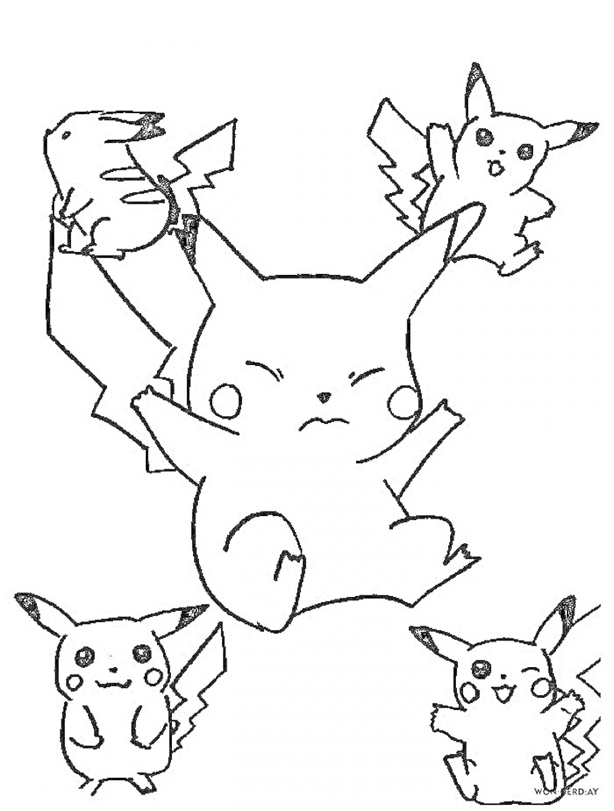 На раскраске изображено: Пикачу, Покемон, Искусство, Аниме