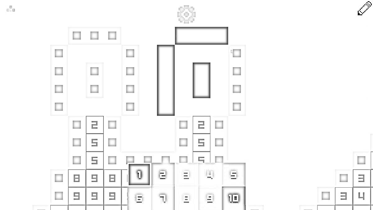 Раскраска Раскраска по номерам: Пиксельная арта. Человечек с инструментами и числовыми клетками.