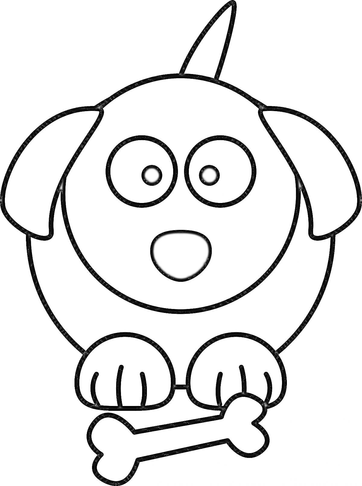 Раскраска Милый мультяшный пёс с косточкой