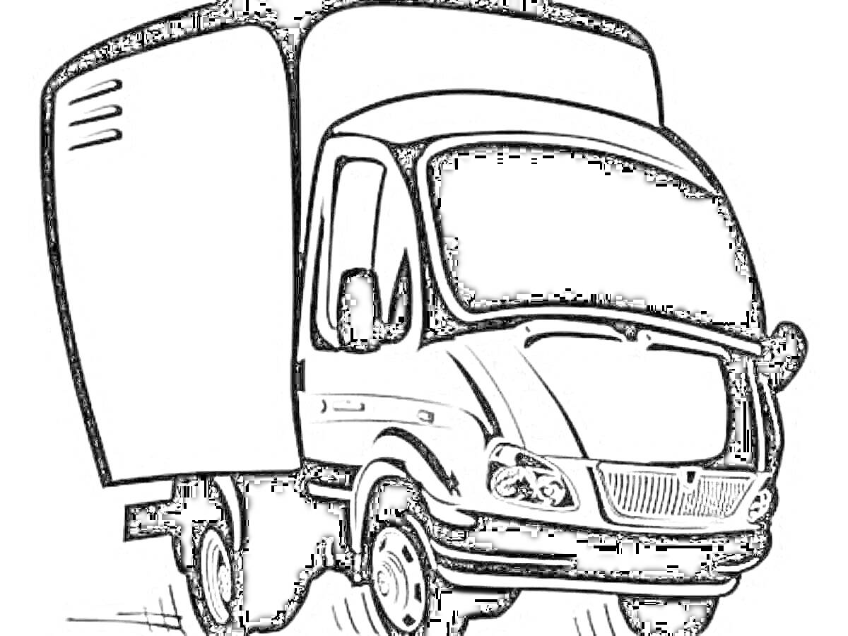 Раскраска Грузовая газель с закрытым фургоном
