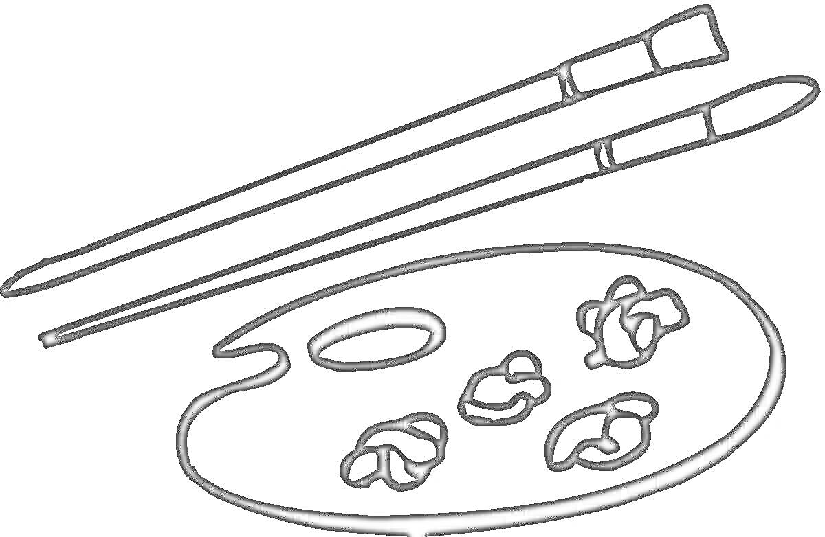 Раскраска Палитра с красками и две кисточки