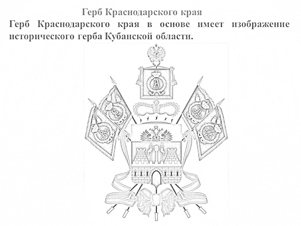 Раскраска Герб Краснодарского края с историческим гербом Кубанской области