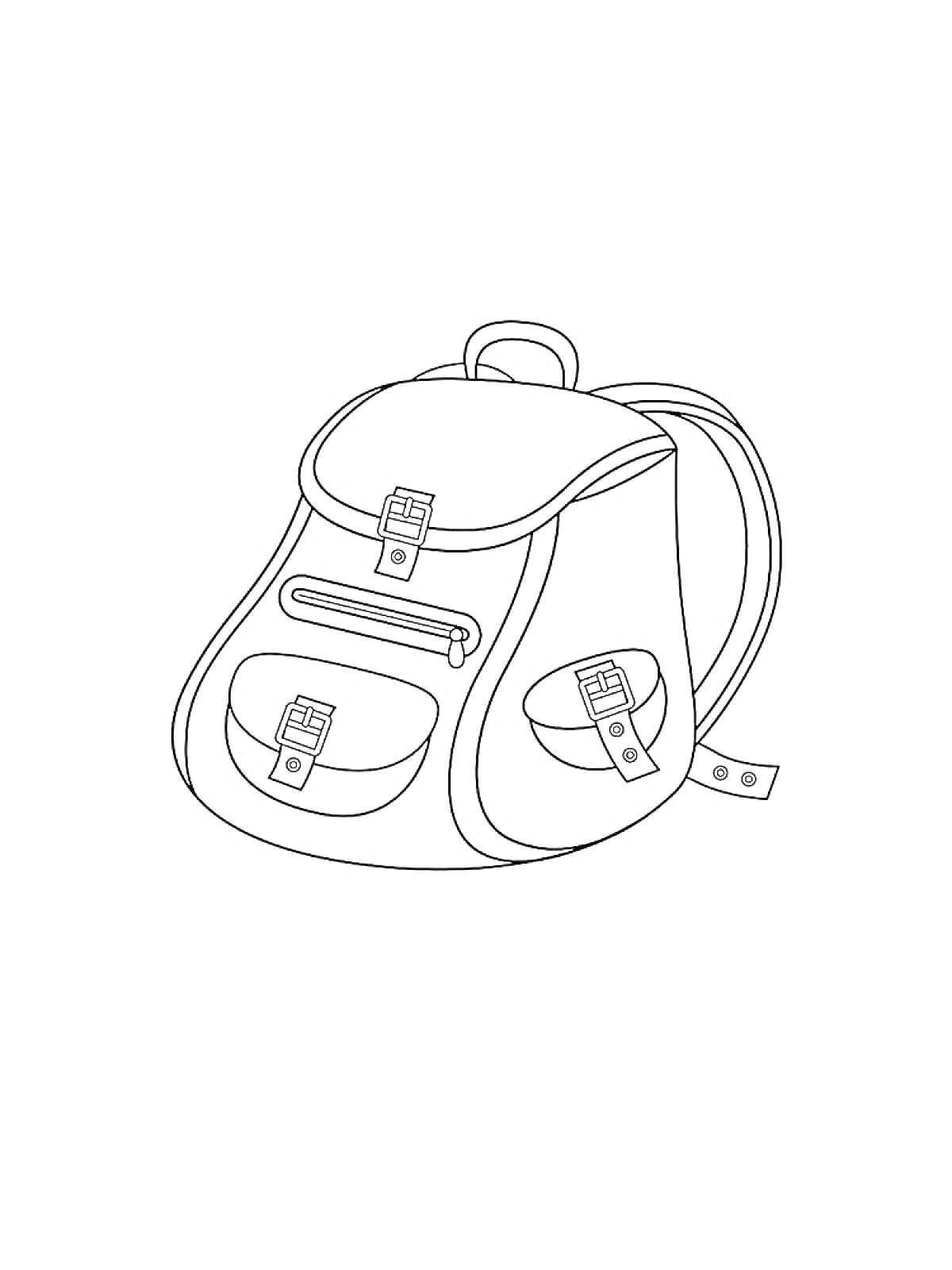 Раскраска Портфель с двумя передними карманами на застежках и верхним клапаном на застежке