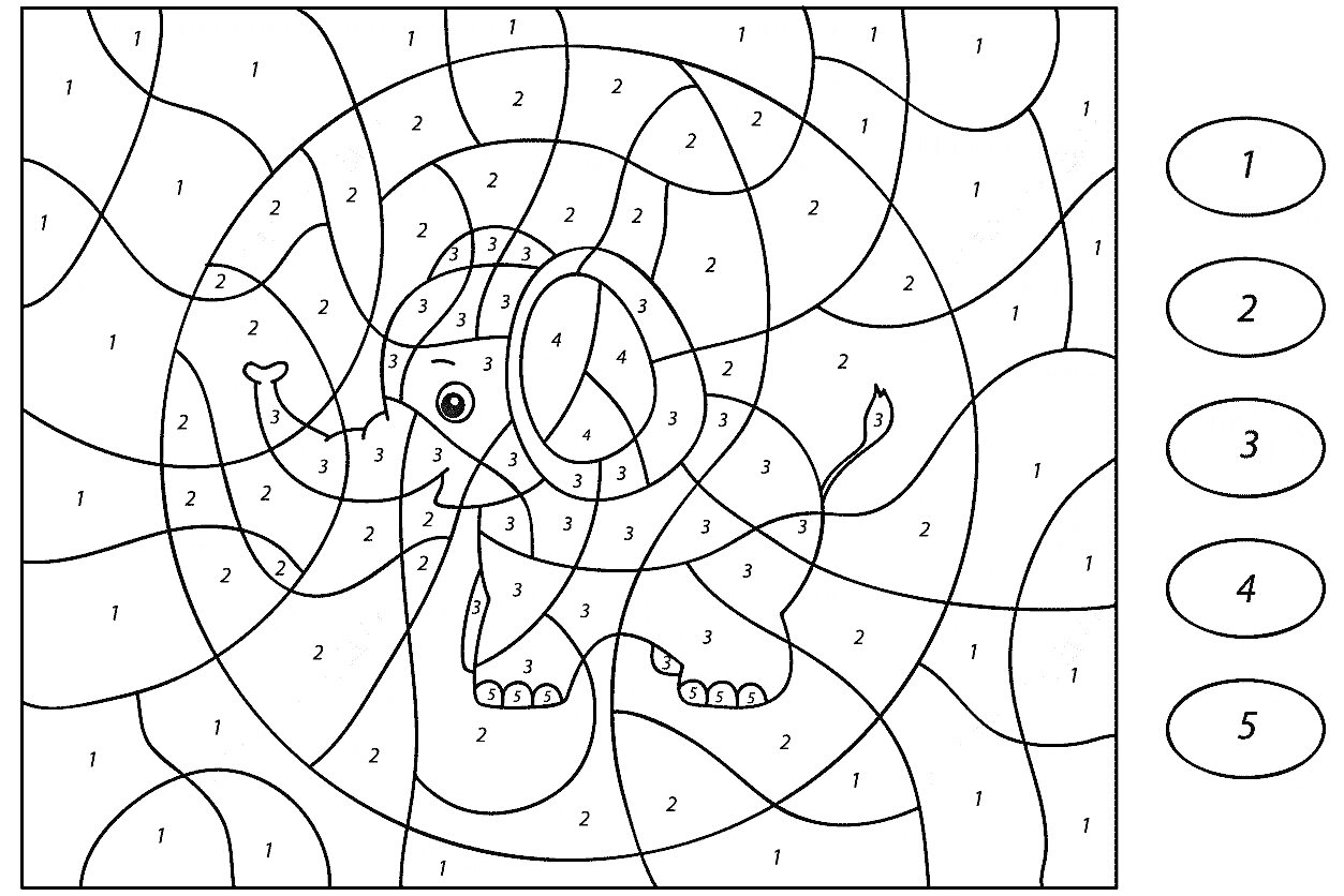 Раскраска Раскраска по номерам со слоником и абстрактным фоном