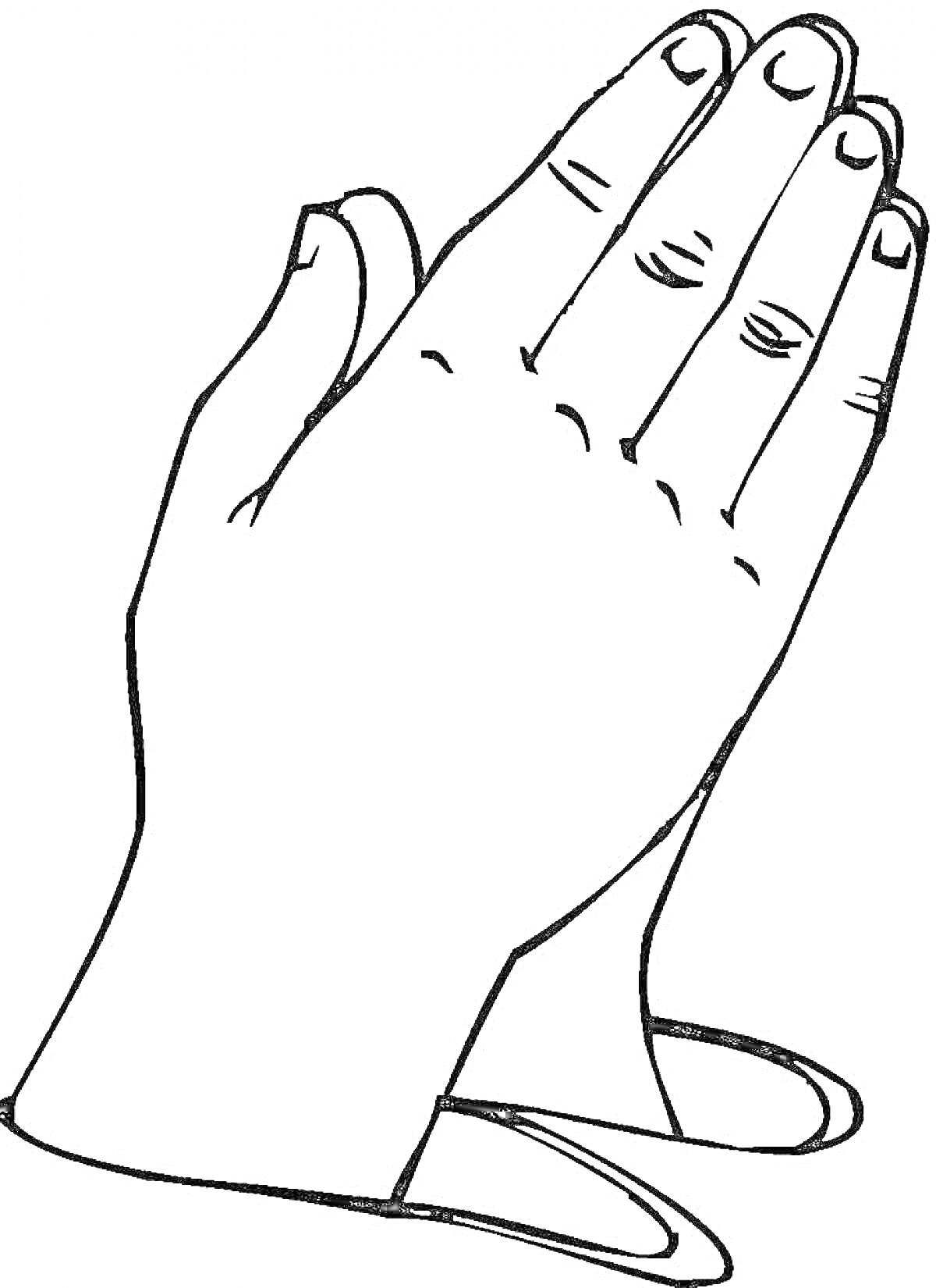 На раскраске изображено: Руки, Молитва, Религия, Спокойствие, Ладонь, Жесты, Контурные рисунки