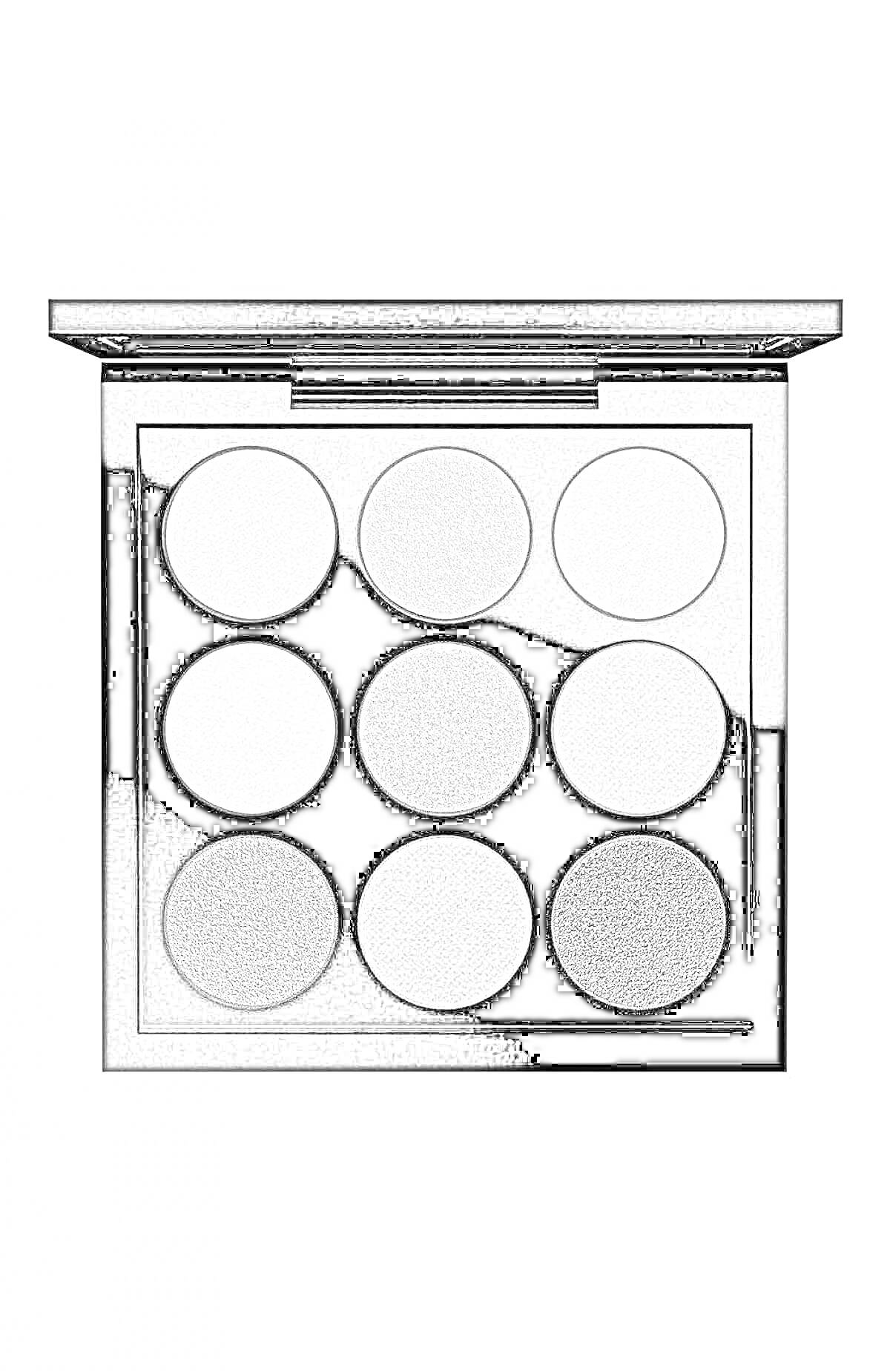 На раскраске изображено: Палетка теней, Тени для глаз, Макияж, Косметика