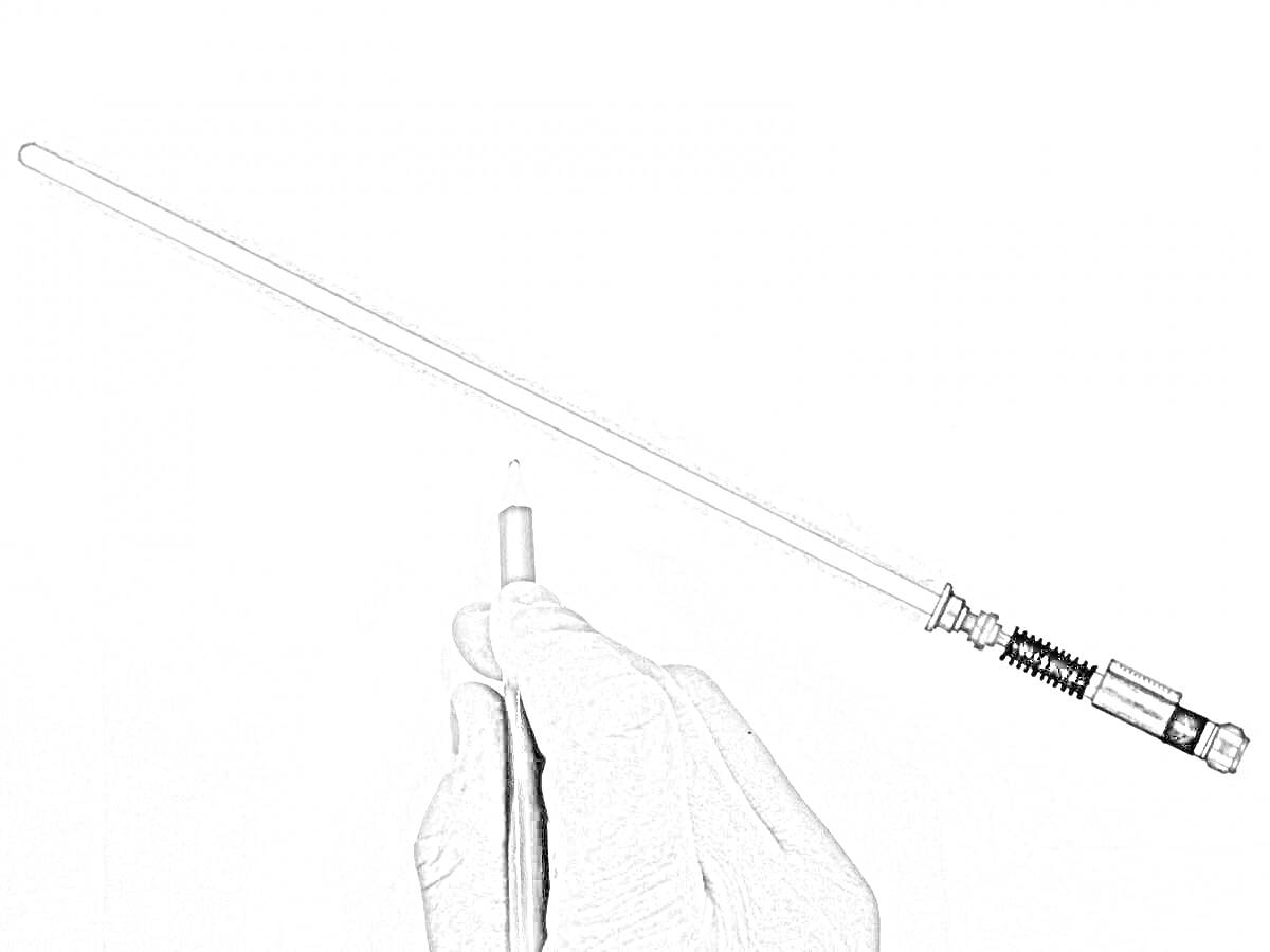 На раскраске изображено: Рука, Лазерный меч, Оружие, Световой меч, Рукоятка, Клинок