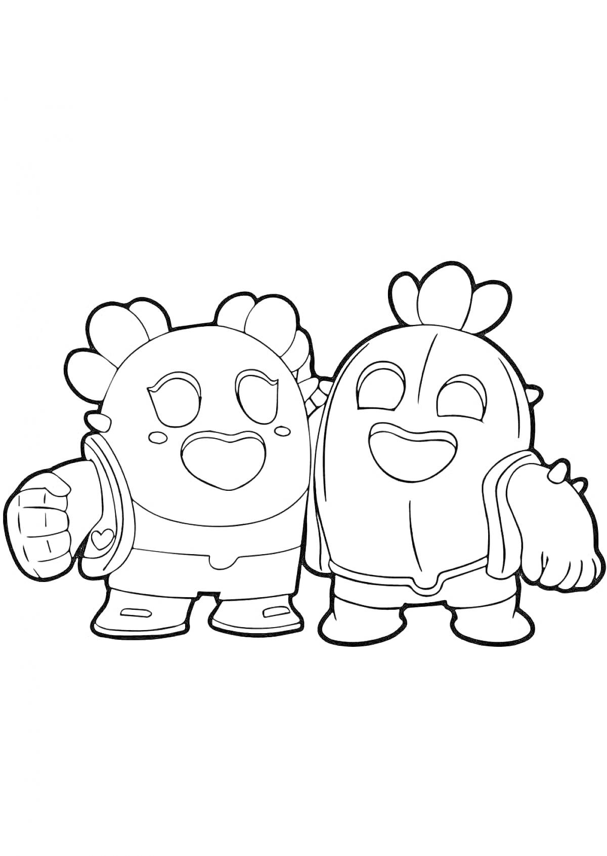 Раскраска Два персонажа Спайк из Браво Старс обнимаются и улыбаются