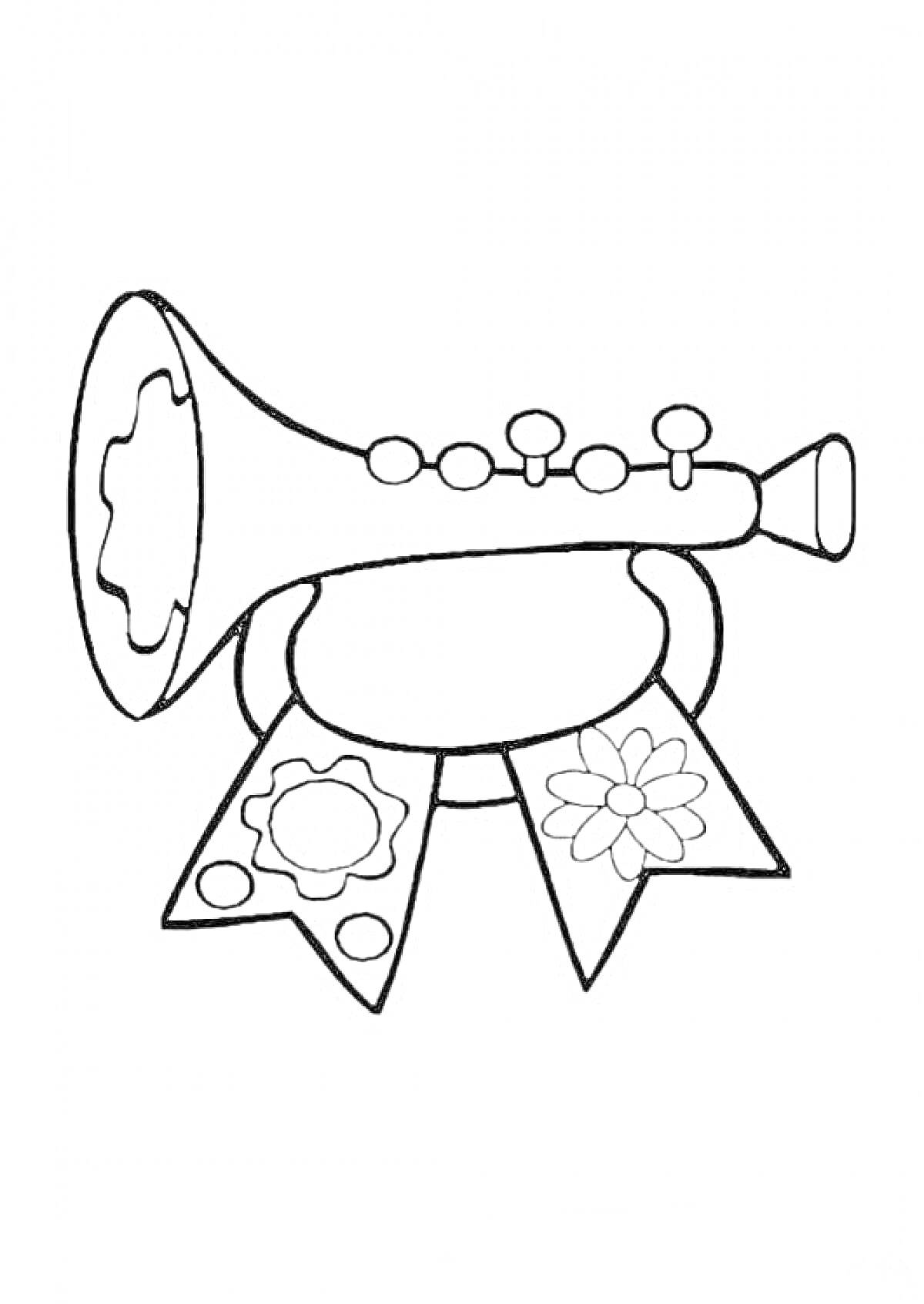 Раскраска Труба с узорами цветов и декоративными лентами