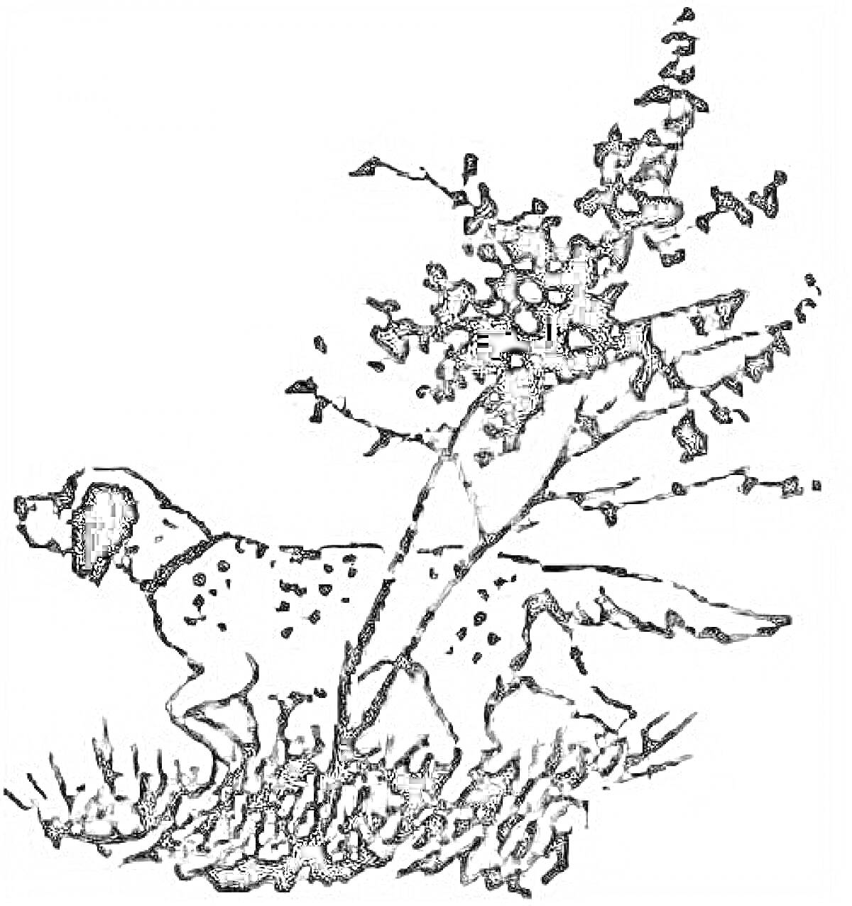 Раскраска Собака возле дерева