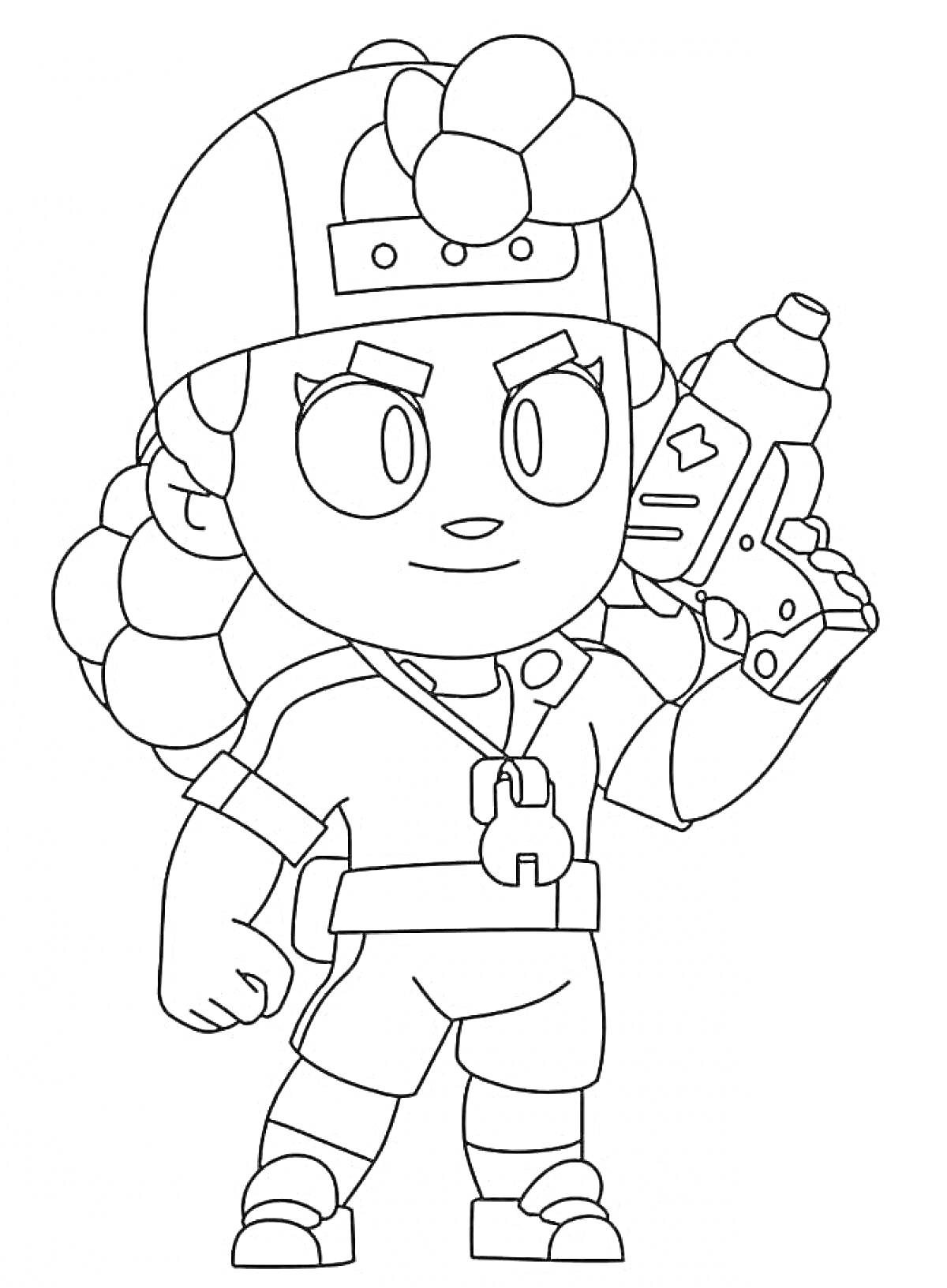 Раскраска Персонаж из игры Brawl Stars, Эдгар, с водяным пистолетом в руках
