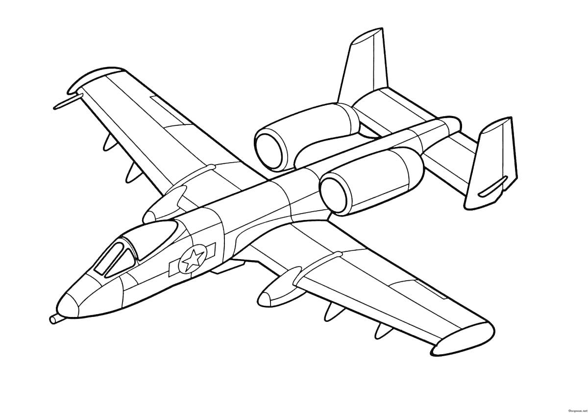 На раскраске изображено: Реактивный самолёт, Двигатели, Техника, Военный самолет, Авиация, Крылья, Аэродинамика