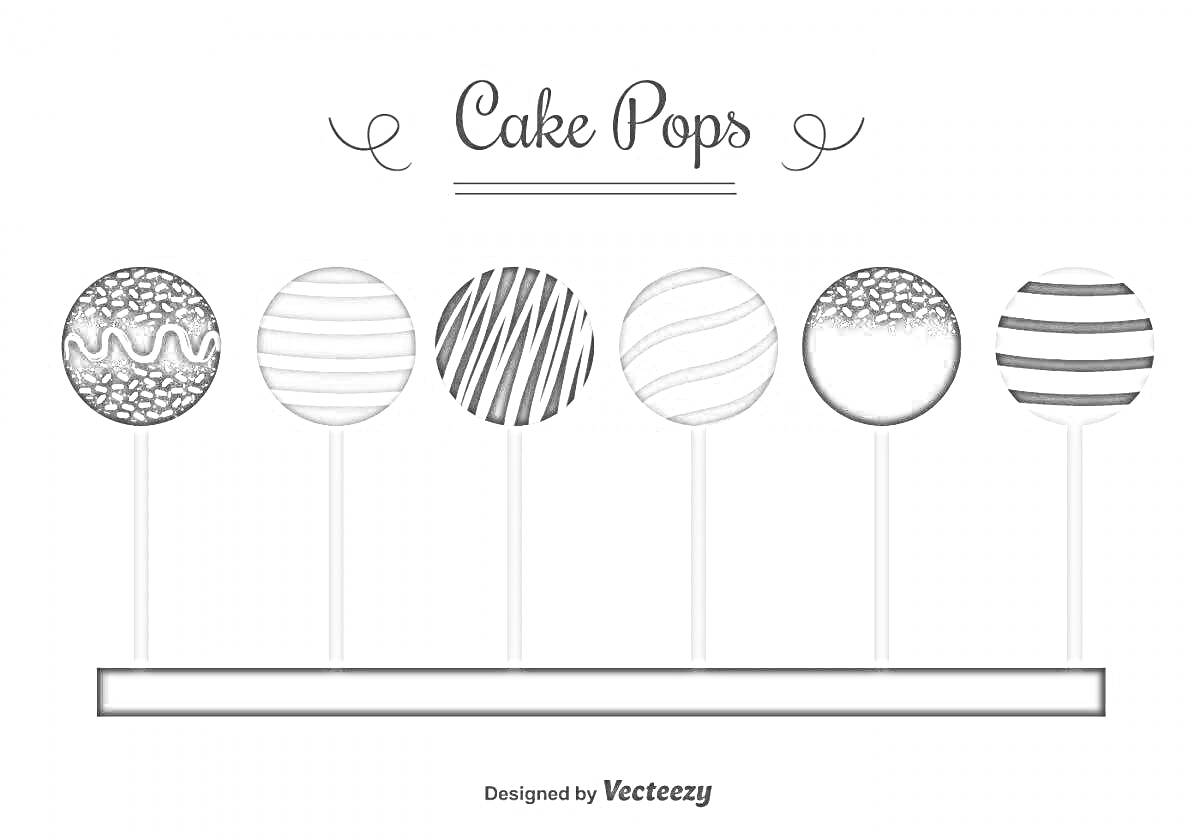 На раскраске изображено: Кейк попс, Сладости, Кондитерские изделия, Узоры